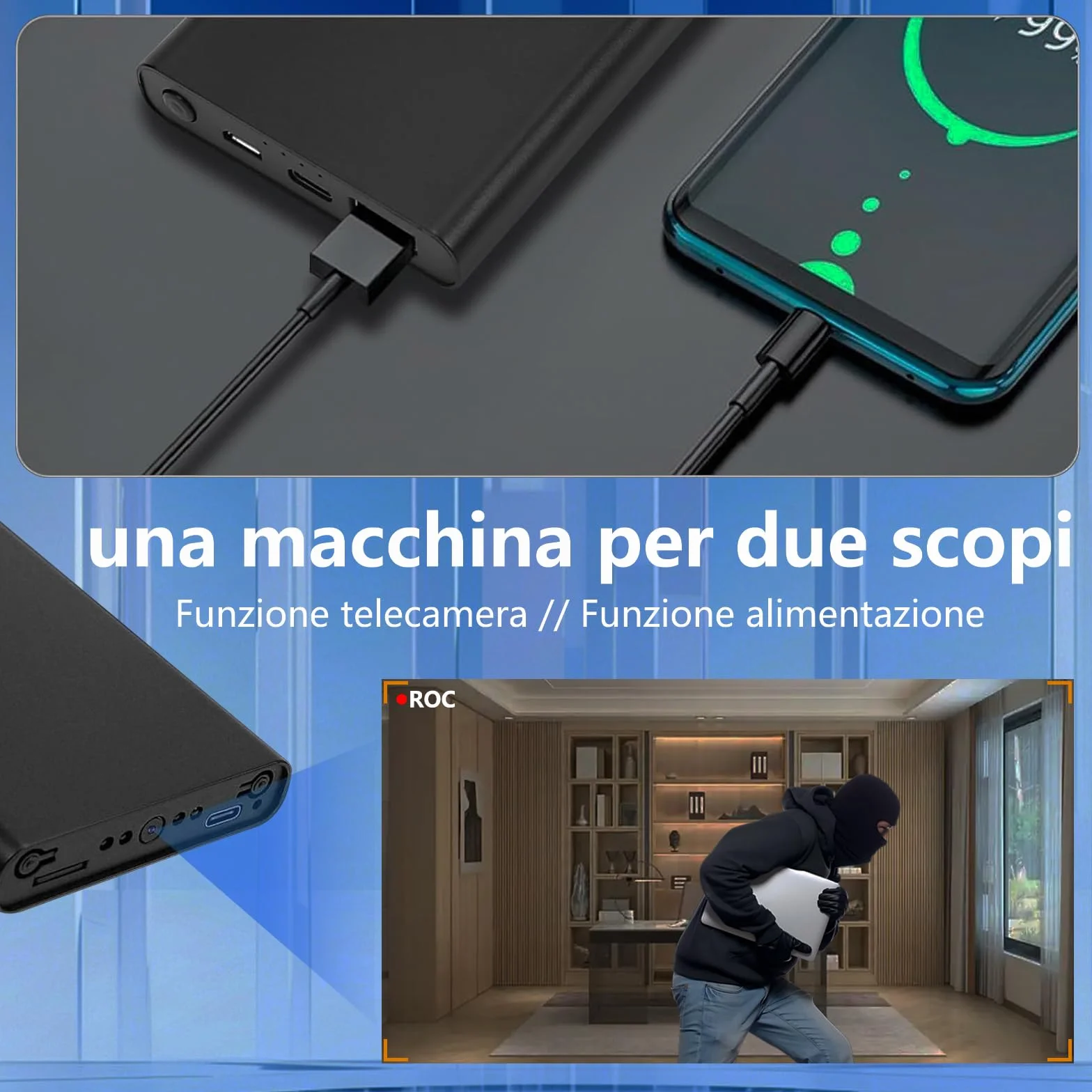 Kamera monitorująca HD 1080p, ukryta szpiegowska kamera monitorująca, wbudowana bateria 10000 mAh, przenośna kamera z wykrywaniem grawitacji, wykrywaniem ruchu, bez Wi-Fi