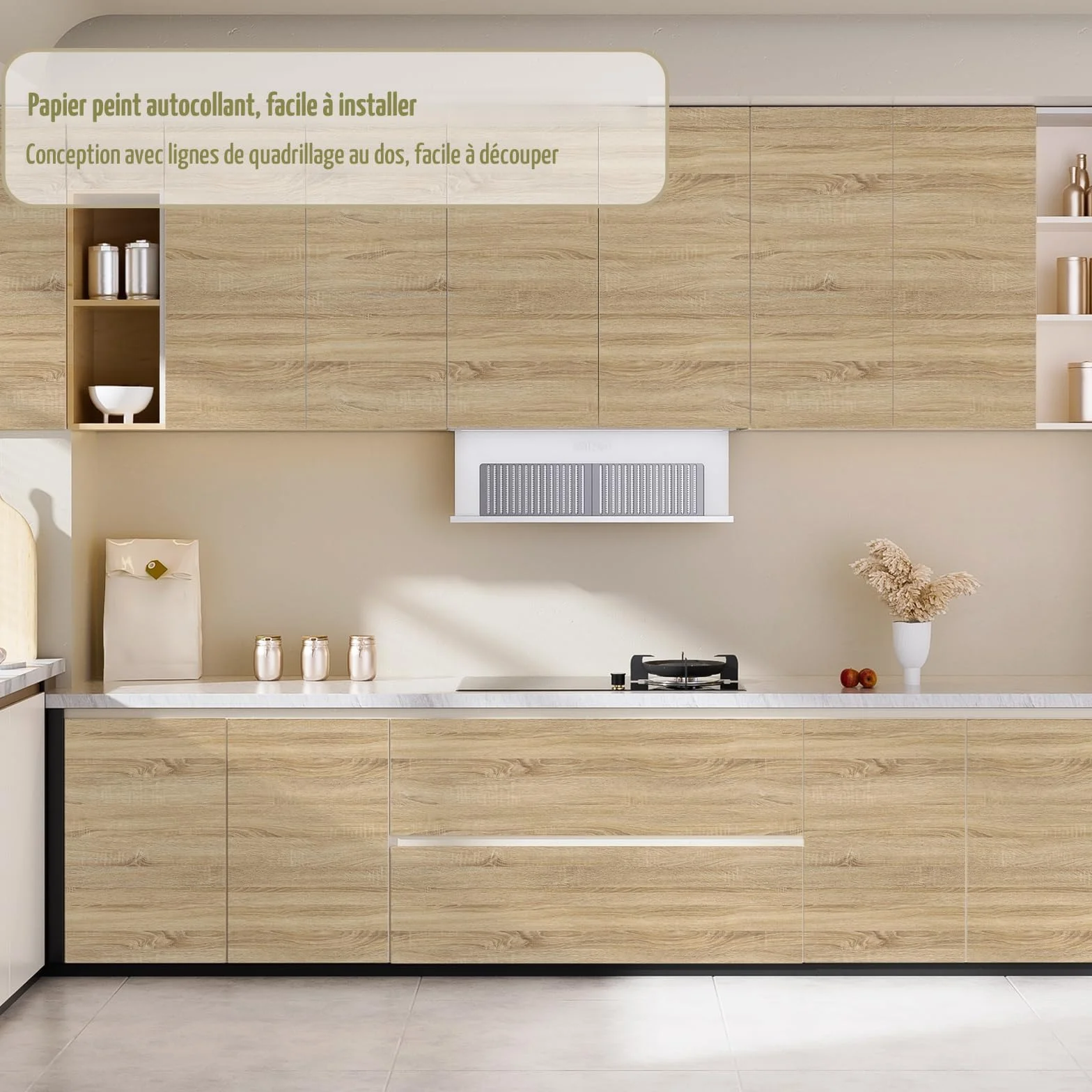 Papier Adhesif pour Meuble Bois, Vinyle Rouleau Imperméable 30 x 200 cm