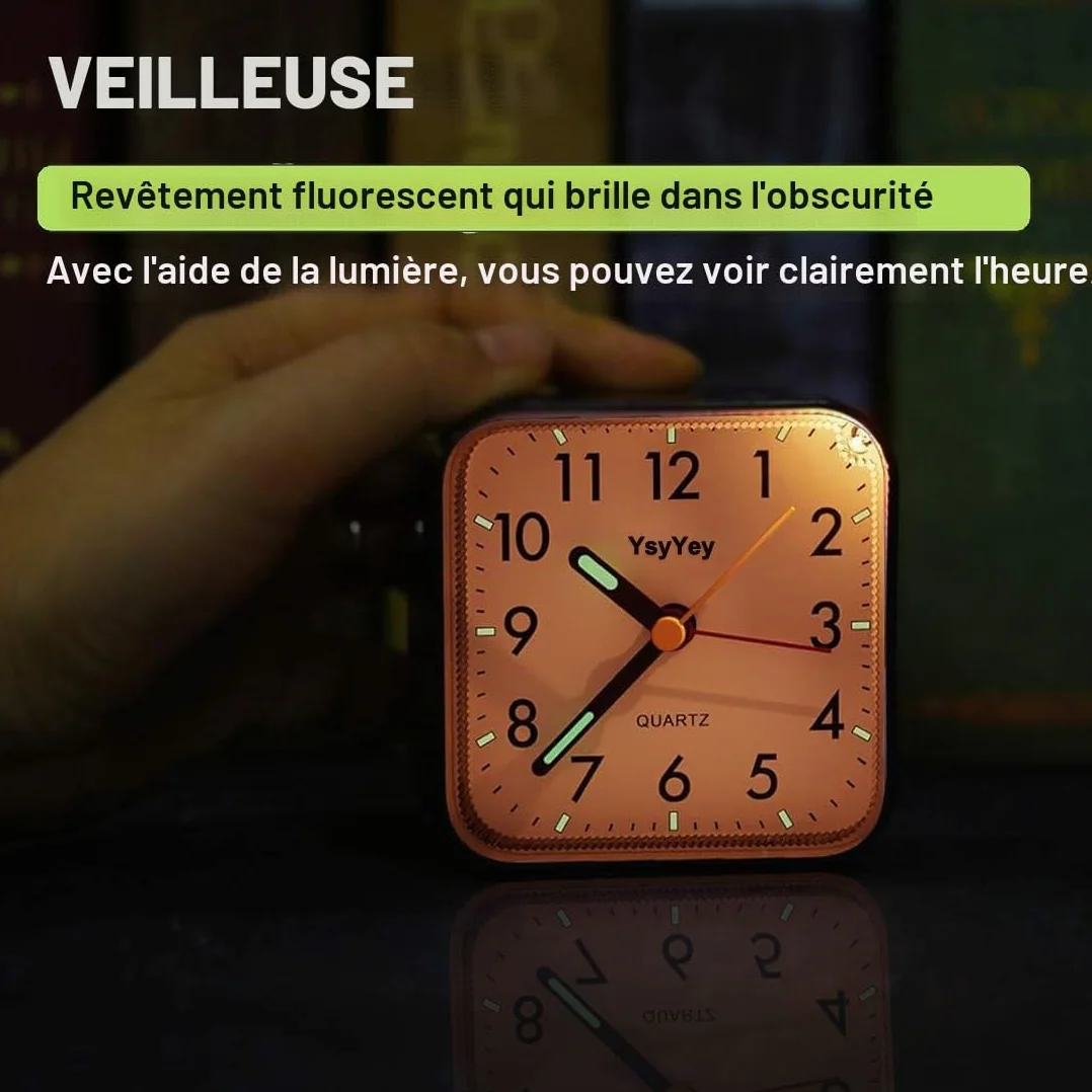 Réveil analogique sans tic-tac avec lumière, alarme puissante, fonction snooze, silencieux, portable, réveil de voyage