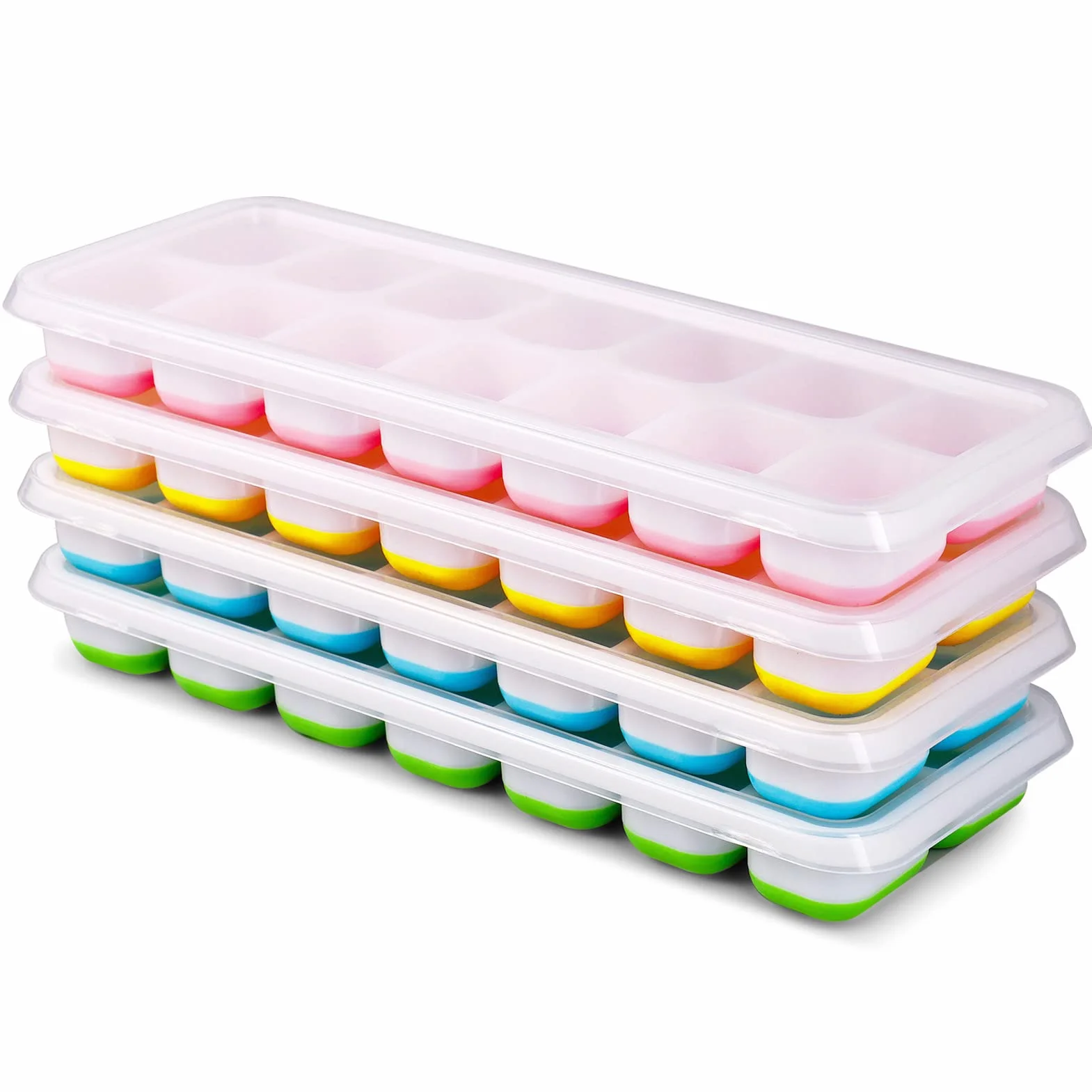 Lot de 4 Moules à Glaçons avec Couvercle en Silicone, Certifié LFGB et Sans BPA