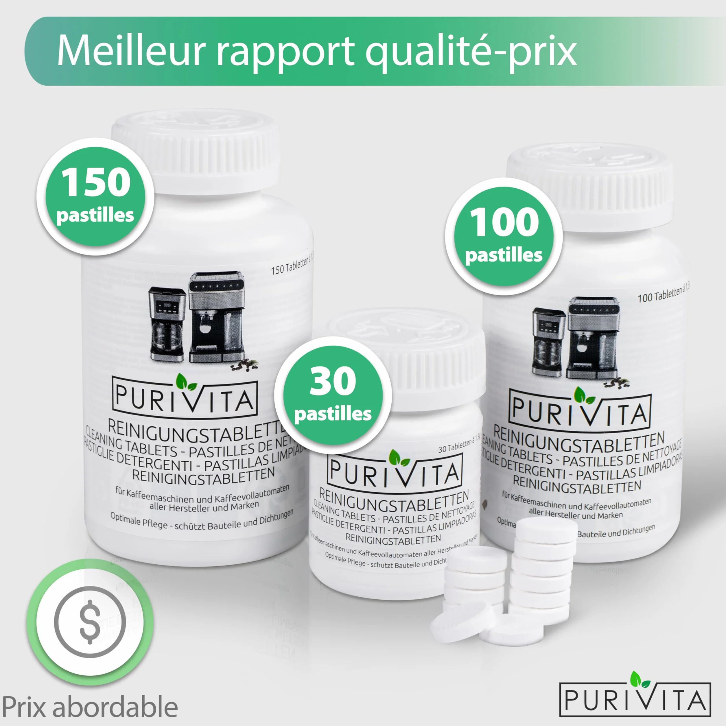 PURIVITA® Pastille Nettoyage Machine à Café Universel 100 Capsules - Compatible Jura, Krups