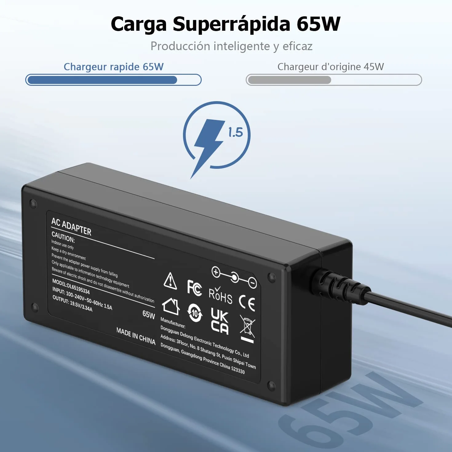 Chargeur Ordinateur Portable Dell 65W HA65NS5-00 19,5V 3,34A Adaptateur Inspiron Latitude Vostro