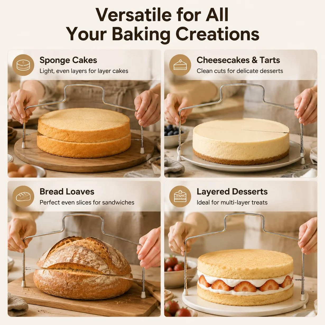 Coupe-Gâteau Réglable Acier Inoxydable Fil Précision Outil Pâtisserie Layer Cake Génoise