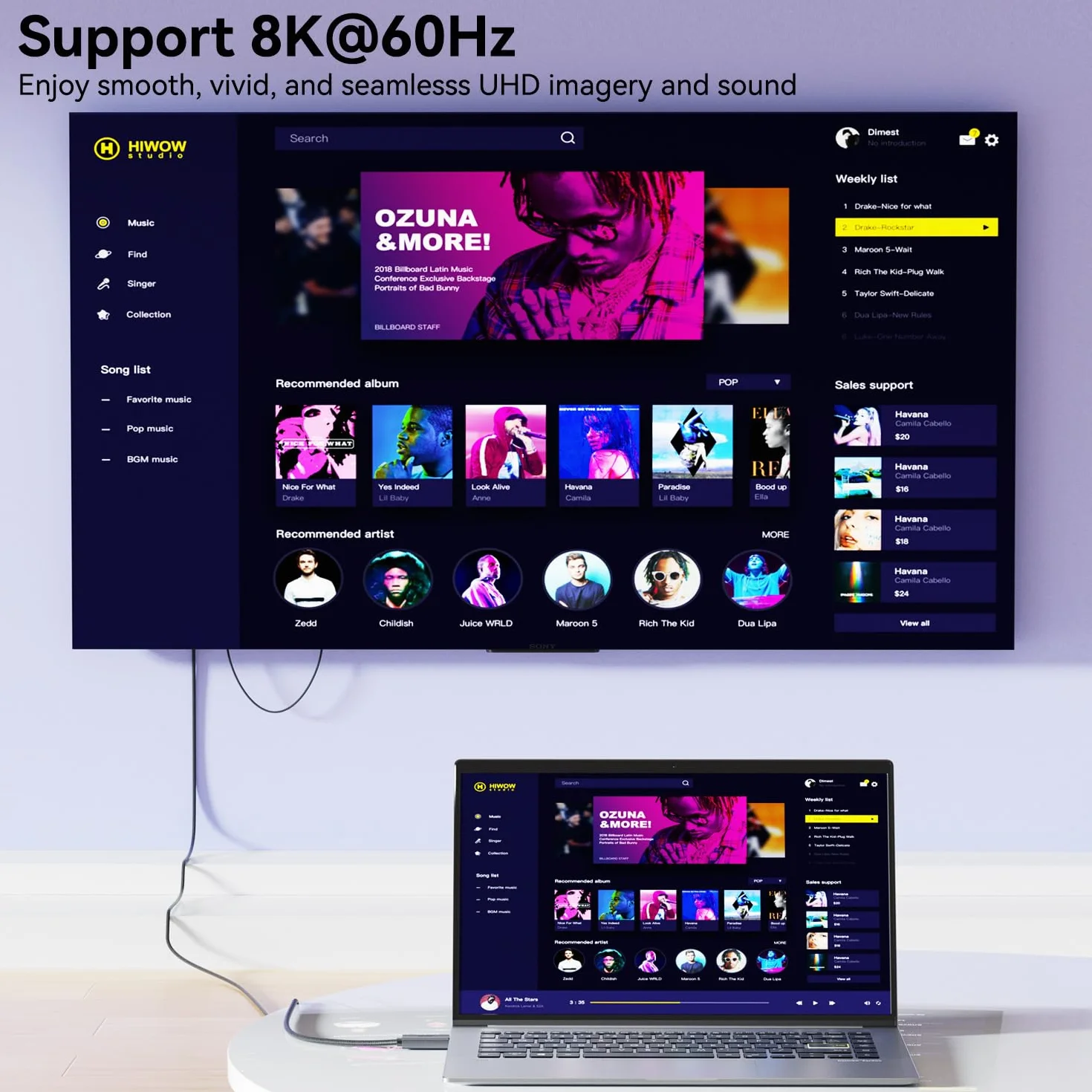 BENFEI Kabel DisplayPort 1.4 do HDMI 2.1 1.8 m 8K przy 60 Hz 4K przy 240 Hz/165 Hz/144 Hz/120 Hz, jednokierunkowy DP (źródło) do HDMI (wyświetlacz) z zasilaczem USB 5V/1A, obsługuje HDR/DSC/HDCP 2.3