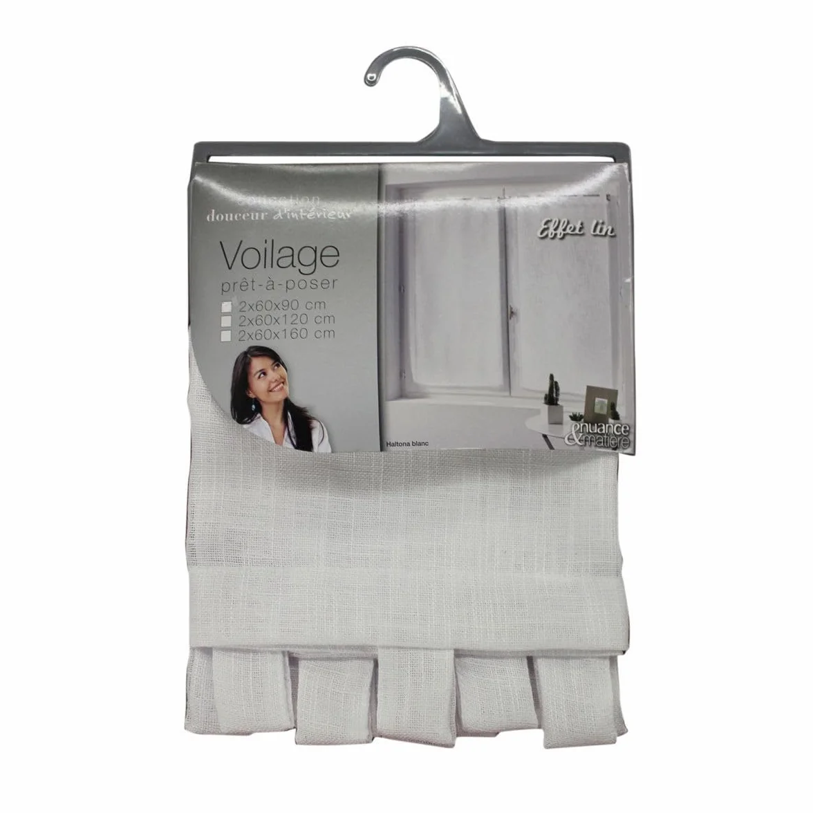 Haltona Paire Droite Passants Effet Lin Tisse Polyester Blanc 120x60 cm