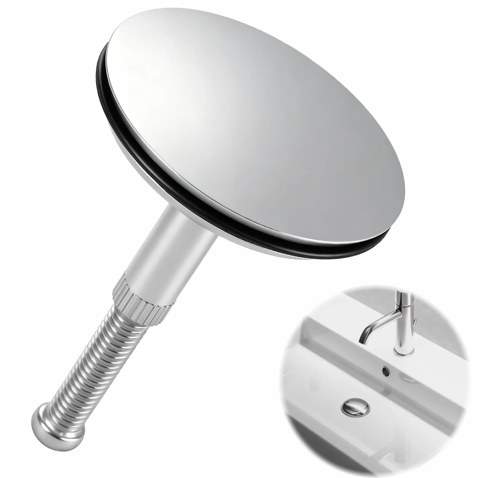 Bouchon de Baignoire 43mm Universel en Laiton, Vidange Réglable Double Joint Étanchéité, Sans Outil pour Éviers et Baignoires (45-65mm)
