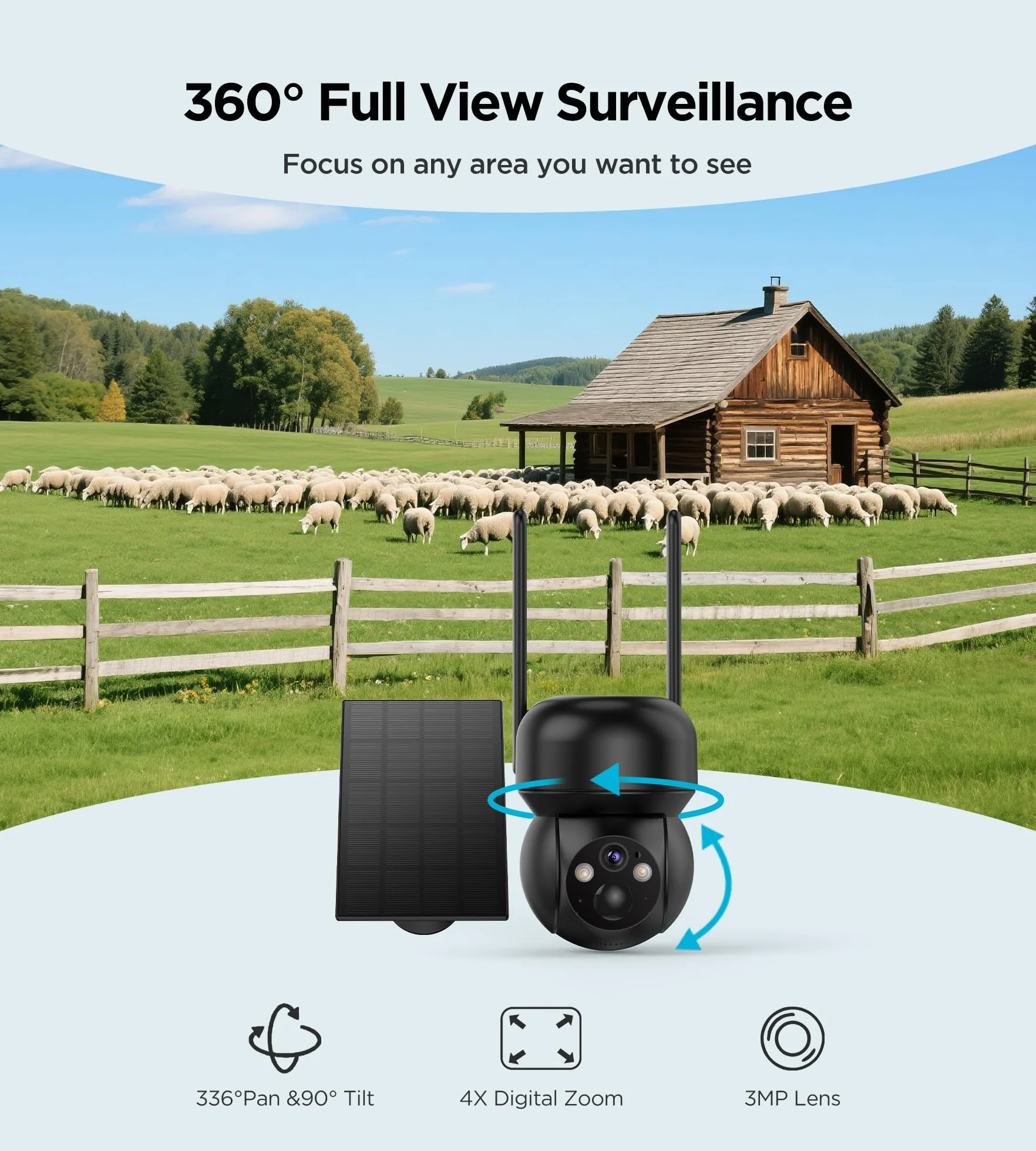 Kamera monitoringowa 4G LTE, zewnętrzna bateria solarna, 2K, kamera monitorująca na zewnątrz, z kartą SIM, bezprzewodowa kamera IP, do użytku na zewnątrz, bez Wi-Fi, obracana o 336°/90°, z wykrywaniem