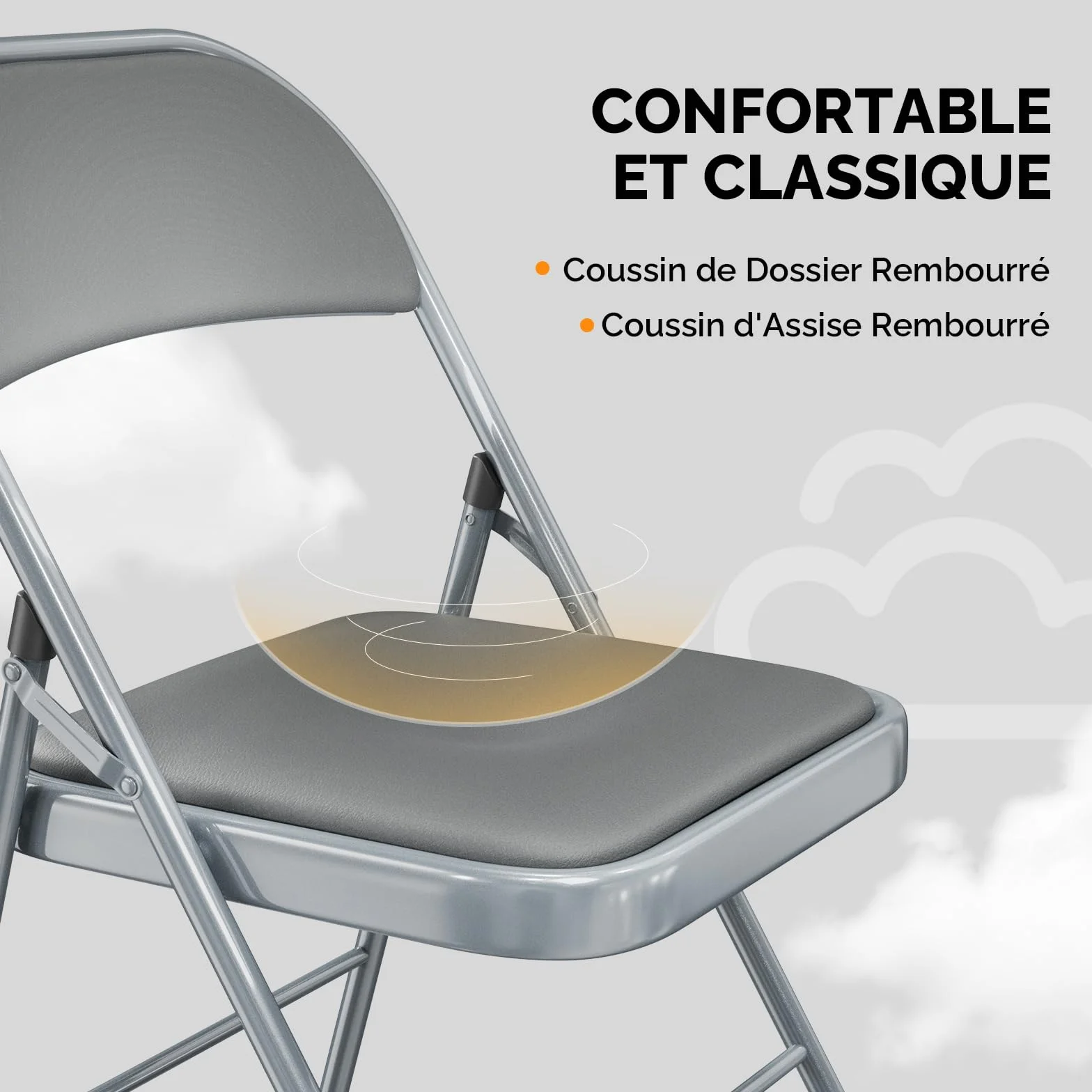 Bonnlo Lot de 6 Chaises Pliantes avec Assie en PU, Empilables et Portables, avec Structure en Fer Supportant Jusqu'à 158 kg, Idéales pour la Maison, le Bureau, les événements ＆ les Fêtes (6, Gris, PU)
