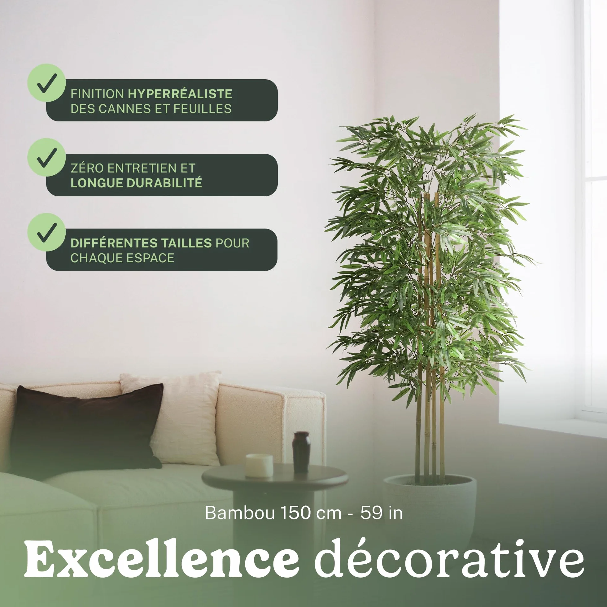 Bambou Artificiel 150 x 70 cm Plante Artificielle Intérieur Fausse Plante Arbre Artificiel Décoration