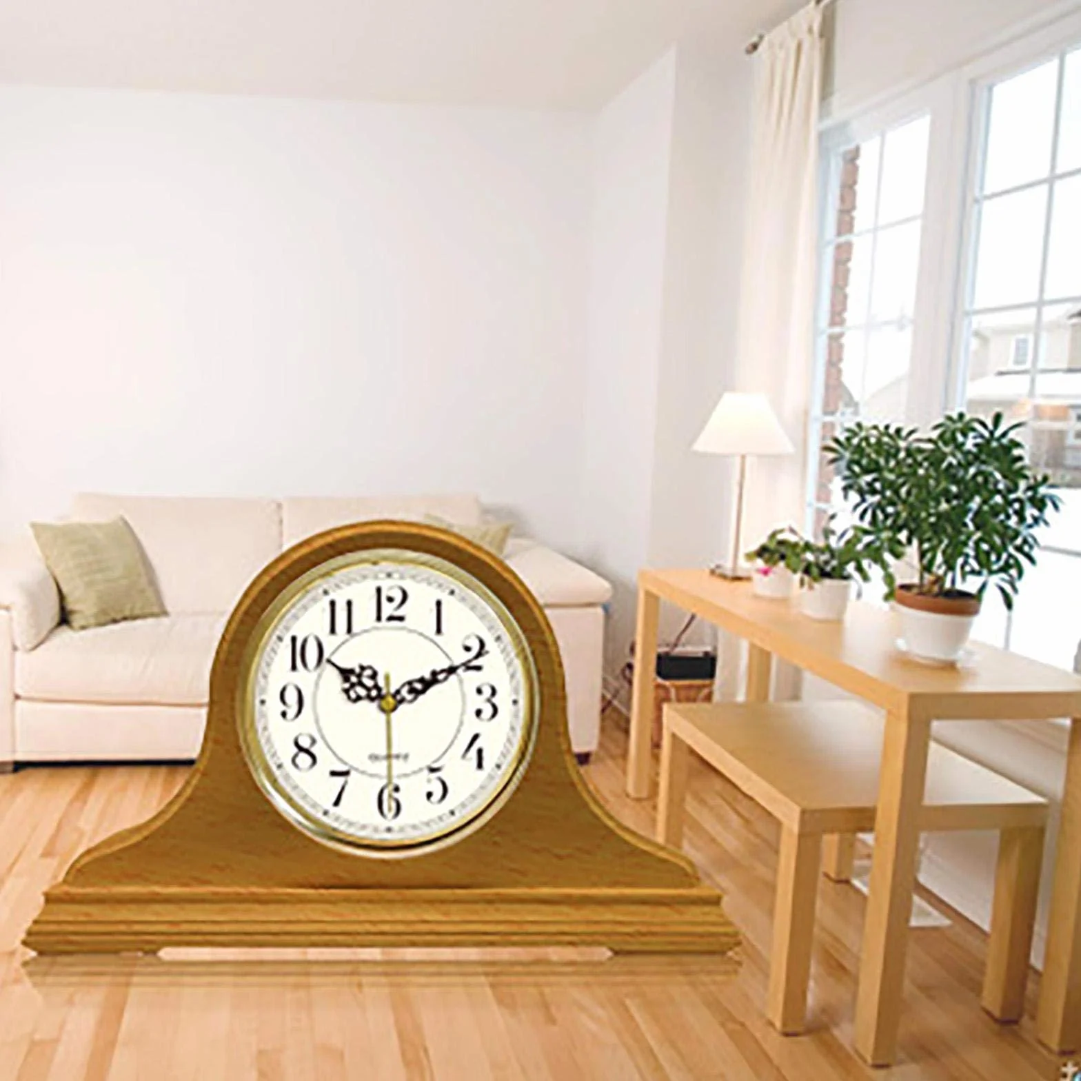 Horloge de cheminée en bois massif style vintage – Horloge de table rétro silencieuse à piles