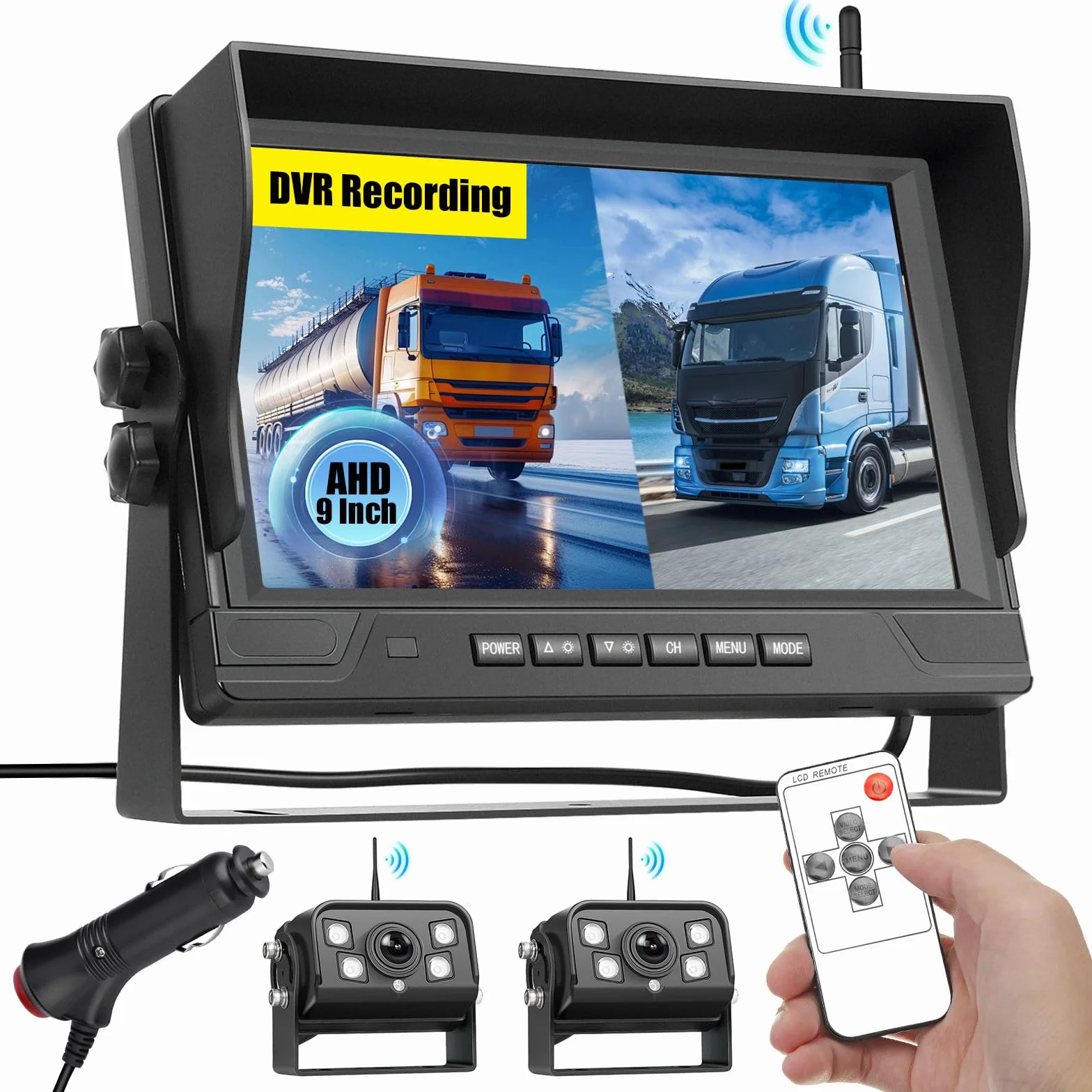 Bezprzewodowa cyfrowa kamera cofania zestaw z monitorem HD 9", 2 szeroki kąt wodoodporna kamera noktowizyjna, do 12 V 24 V samochodu/ciężarówki/samochodu/odbiornika/SUV/vana/kampera