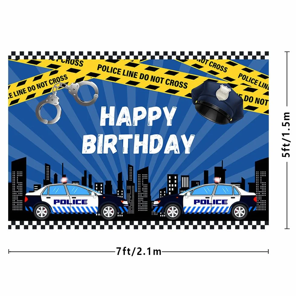 MEHOFOND Toile de Fond Anniversaire Garçon 2,1 x 1,5 m Ligne Police Do Not Cross Voiture Ville Bannière Fête Enfants