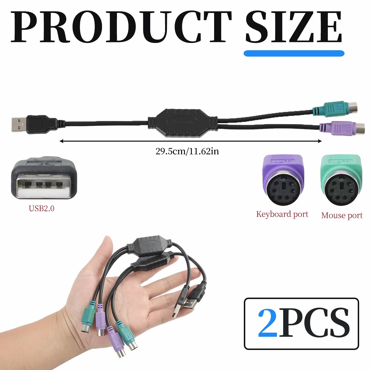 Adaptateur PS/2 vers USB, Convertisseur Câble PS/2 vers USB pour Clavier et Souris PS2