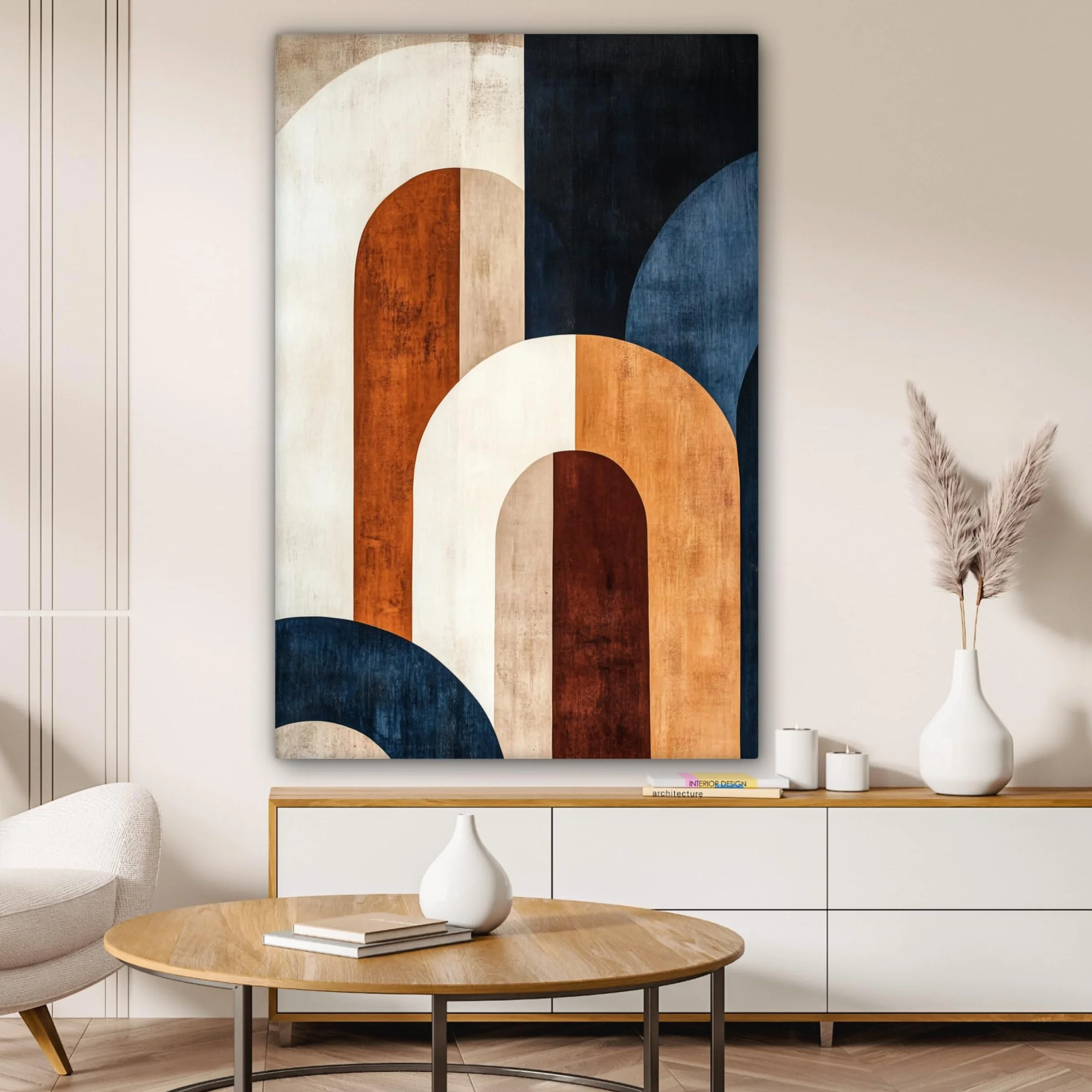 MuchoWow© Impression sur Toile Decoration Murale Peinture 80x120 cm Tableaux Decoratifs Muraux Déco Chambre Tableau Salon Abstrait - Formes - Bleu Foncé