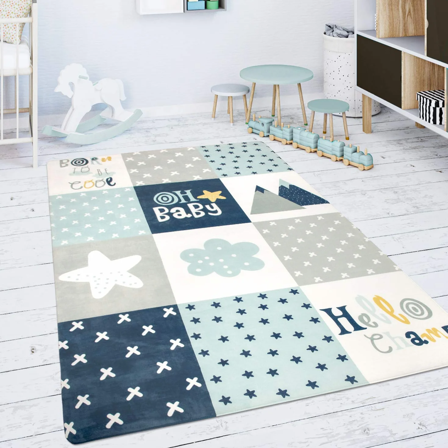 Paco Home Tapis de Jeux Chambre Enfant 120x160 cm Bleu