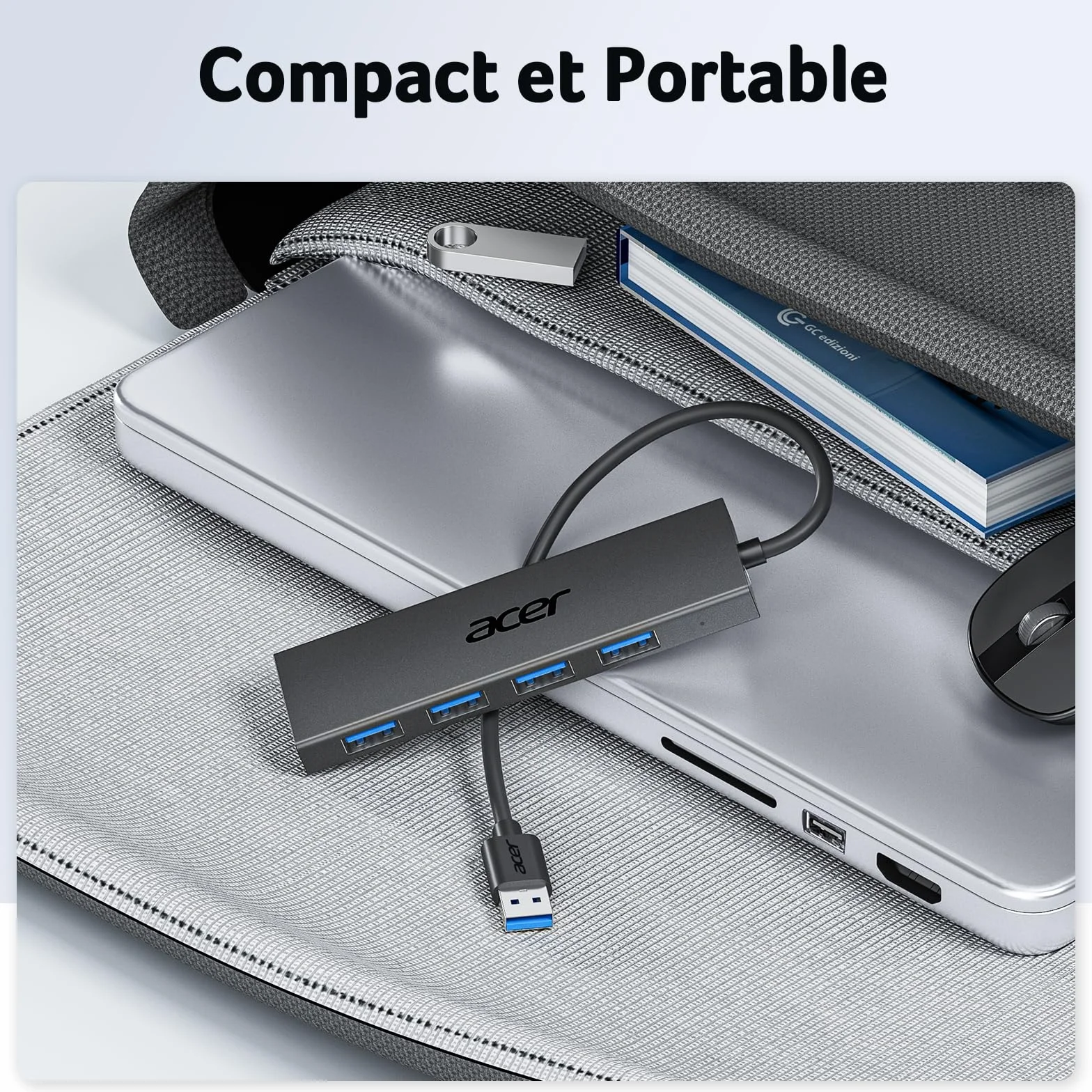 Acer Hub USB 3.0 4 Ports Adaptateur Multiport USB pour PC MacBook Air iMac Surface Pro XPS PS4 (60cm)