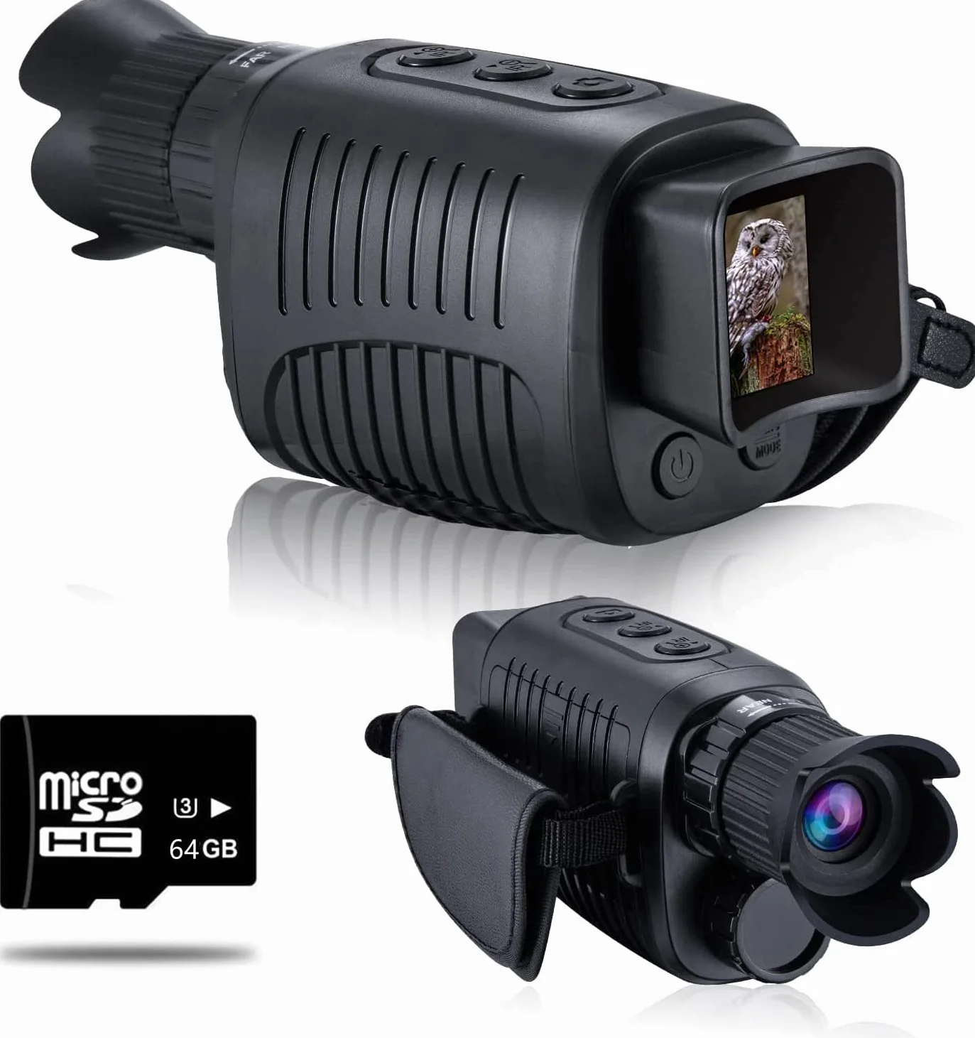 KinZon 64G Cyfrowy monokular noktowizyjny zapewniający 100% ciemności, w zestawie karta SD 64G, wideo na podczerwień 1080p HD, okulary noktowizyjne do polowania