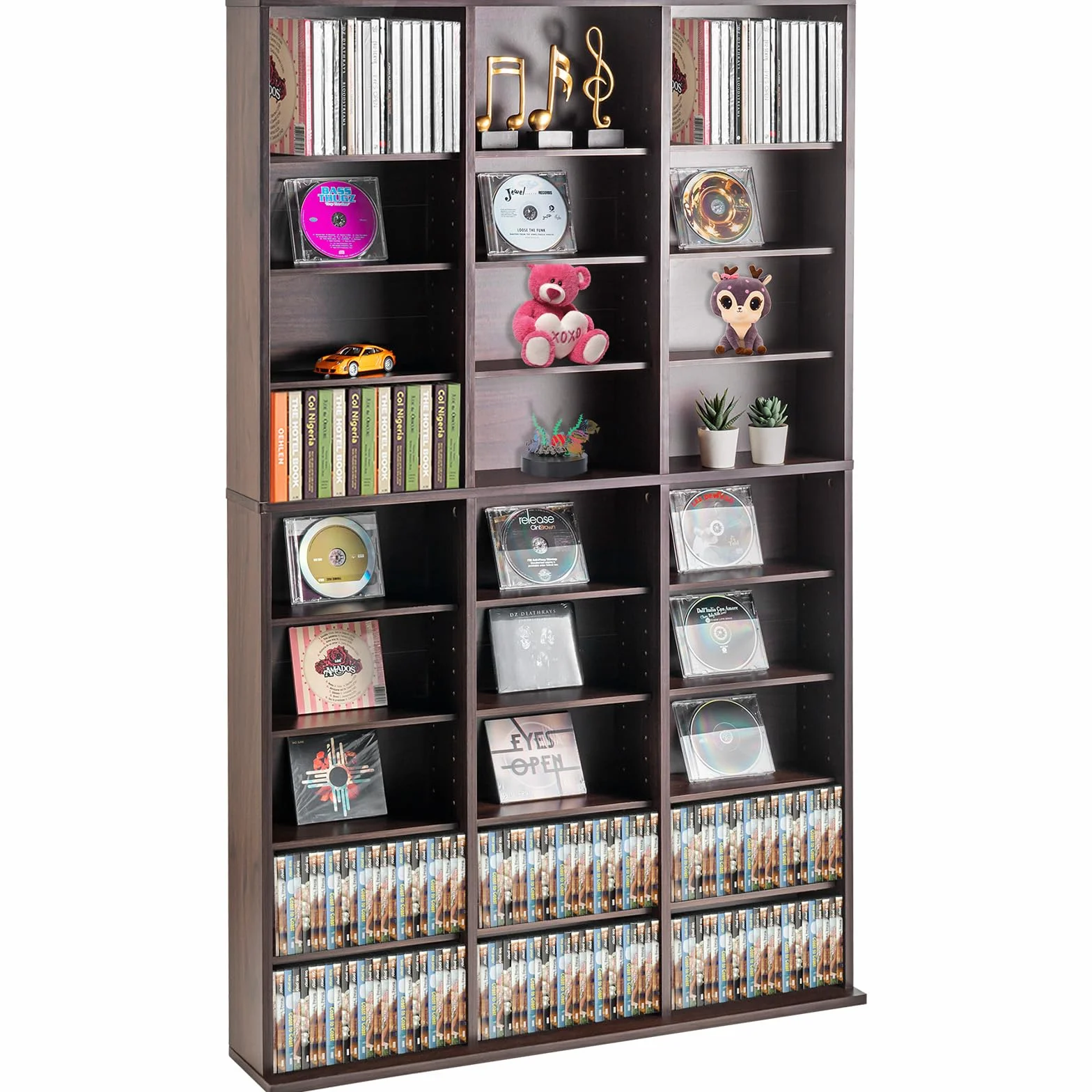 VEVOR Armoire de Rangement CD/DVD, réglable avec 27 Compartiments, étagère à DVD à 9 Couches pour 756 CD, protège et organise Les Collections de Musique, de Jeux vidéo ou de Souvenirs, Marron foncé