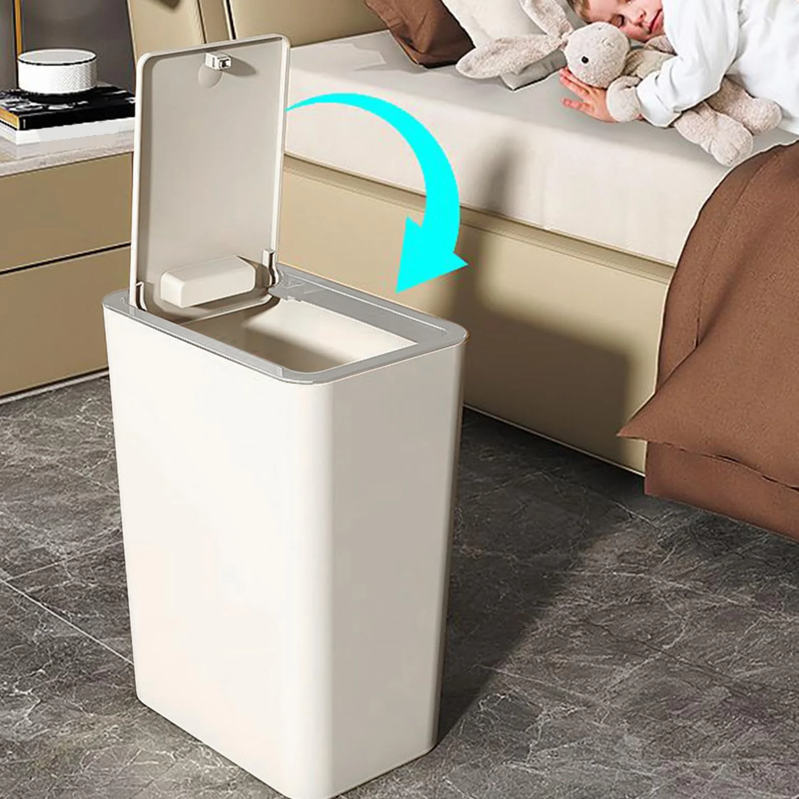 Poubelle 10L Blanche Plastique 33x9.5x13cm Avec Couvercle