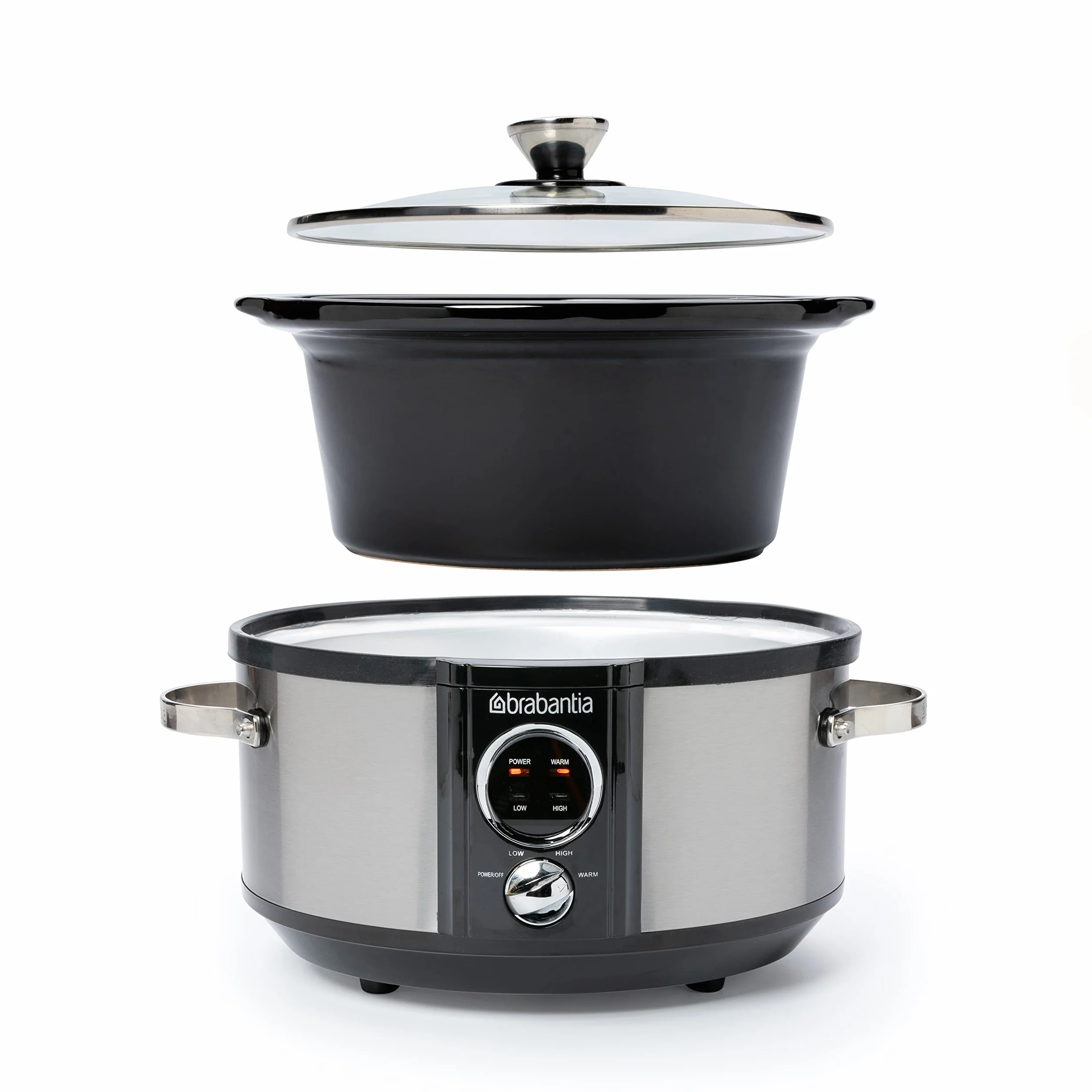 Brabantia BBEK1081 Mijoteuse - 3,5 Litre - 180 Watt - Cuve intérieure amovible - Couvercle en verre - Écran LED - 3 réglages de température - Fonction maintien au chaud