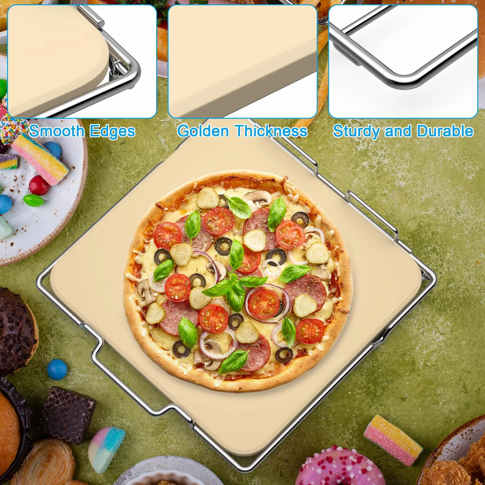 Outspark Pierre à pizza avec support pour four à pizza Ninja Woodfire OO101 8 en 1 pour l'extérieur, ensemble de pierres de cuisson pour four et gril, accessoires de four à pizza pour Ninja OO100