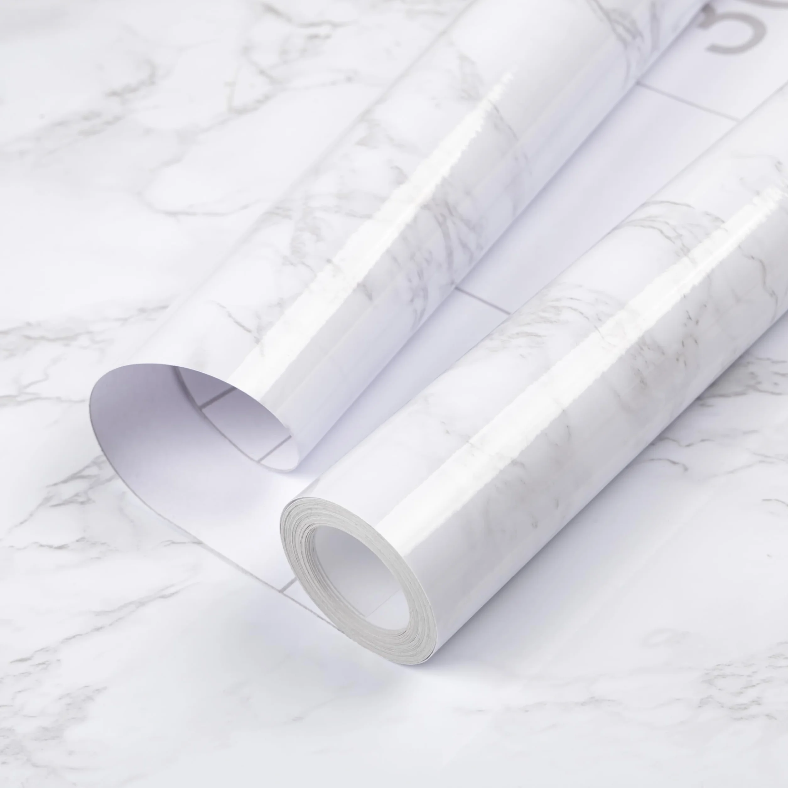 Papier Peint Adhésif Marbre Blanc 30×200cm PVC Imperméable Rouleau Film pour Meuble Cuisine