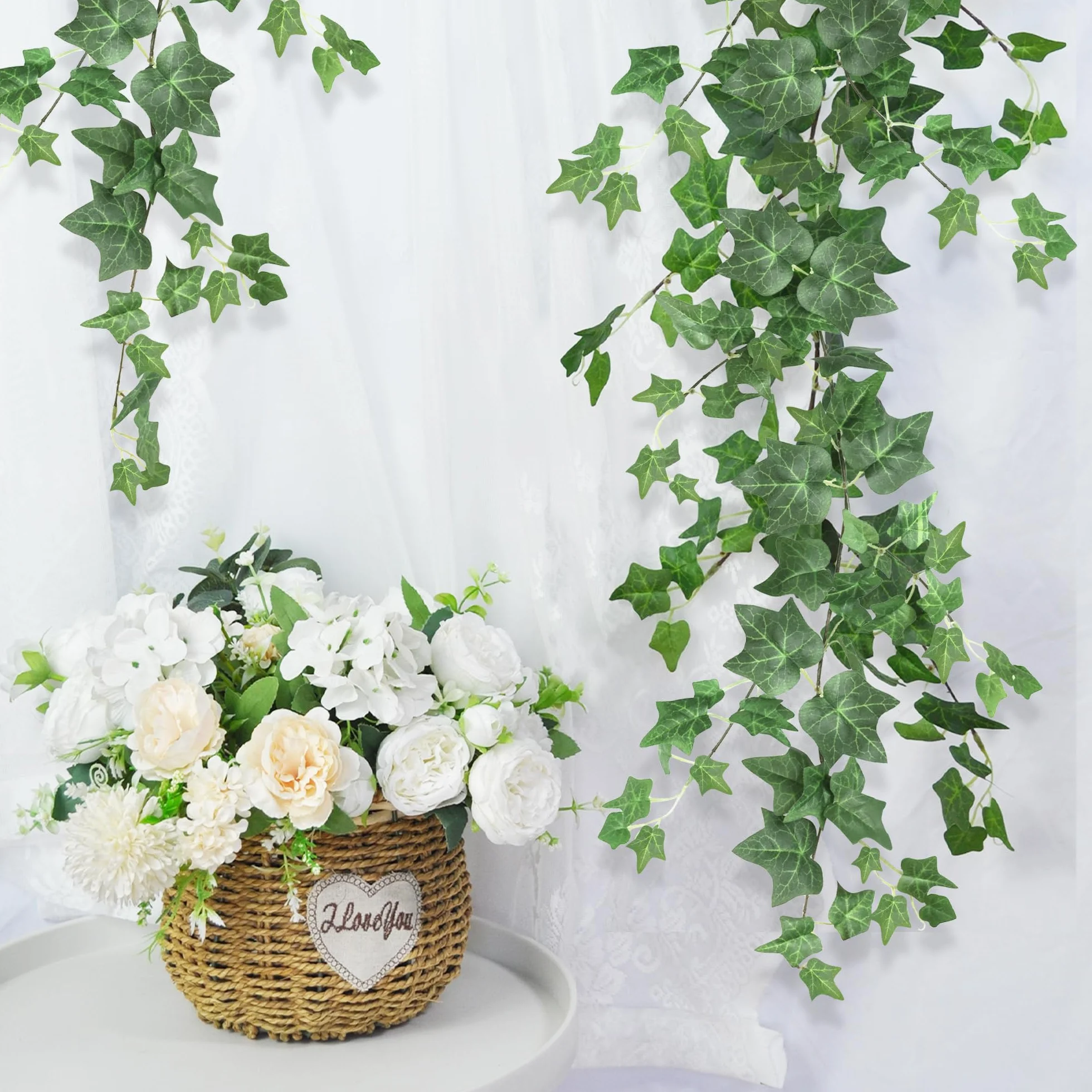 ROLLWAY Guirlande Lierre Artificiel 2m Lot de 4 Fausse Plante Tombante pour Mur Jardin Intérieur Extérieur Vert