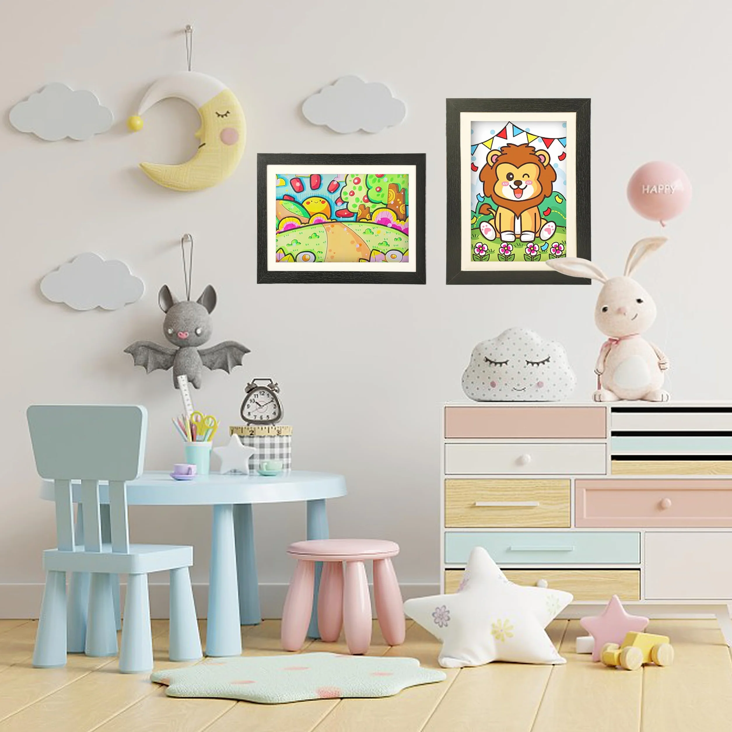 Cadre Photo pour Dessins d'Enfants A4, Ouverture Frontale, Fixation Murale, Noir