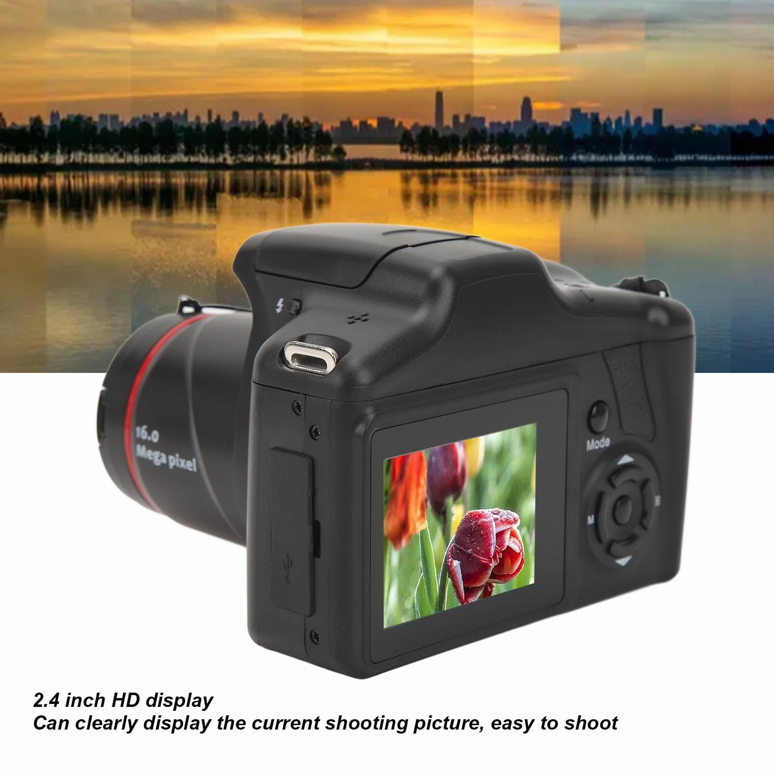 Lustrzanka Cyfrowa Rebel T7, 2,4-calowy Aparat 1080P z 16-krotnym Zoomem Cyfrowym do Podróży, spotkań, Selfie, Wszechstronne, Krystalicznie Czyste Filmy, Zestaw 2 Obiektywów z