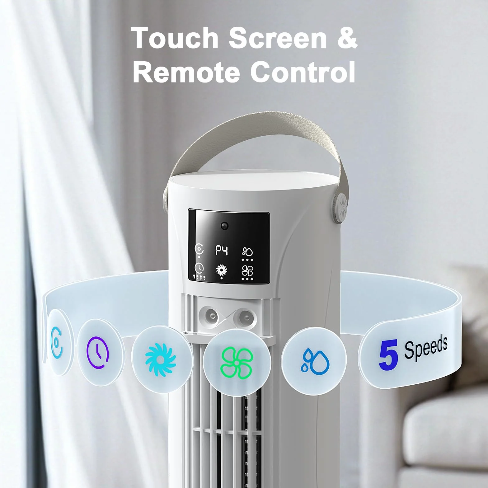 Climatiseur Mobile 4 en 1 Silencieux 28dB, Oscillation 120°, 4 Vitesses, Minuterie 8H, Blanc cassé