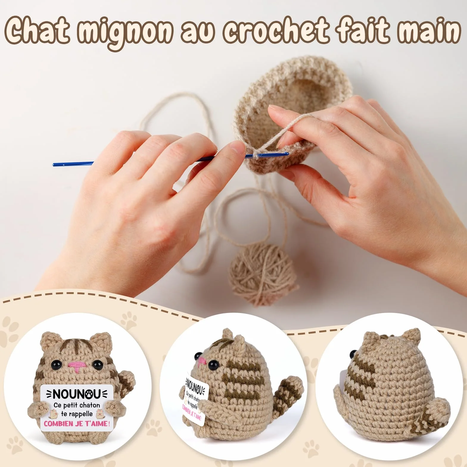 Chaton au Crochet Cadeau Tata Anniversaire Original Fête des Mères Noël