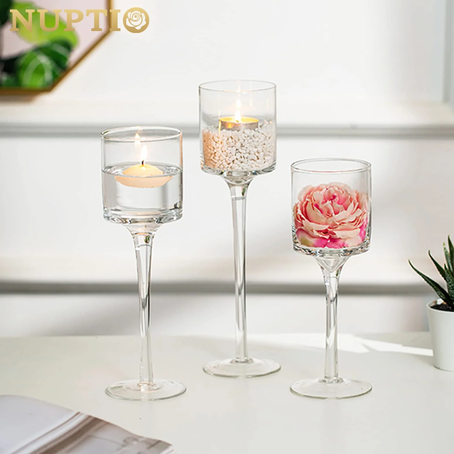 Nuptio Bougeoirs Verre pour Bougies Chauffe-Plat 6 Pièces Bougeoirs pour Bougies Flottantes Grand Bougeoir À Pilier Élégant pour Table Fête Mariage Centres Noël Salon Décoration D'intérieur
