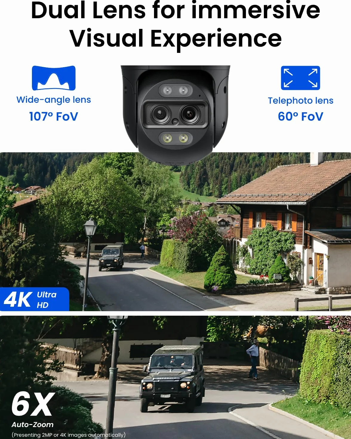 Reolink 4K Dual-Lens PTZ PoE Kamera Bezpieczeństwa z 6-krotnym Zoomem Hybrydowym, Obrotem 355° i Pochyleniem 90°, Noktowizją, Wykrywaniem Obiektów i Dwukierunkowym Dźwiękiem, TrackMix PoE Szary