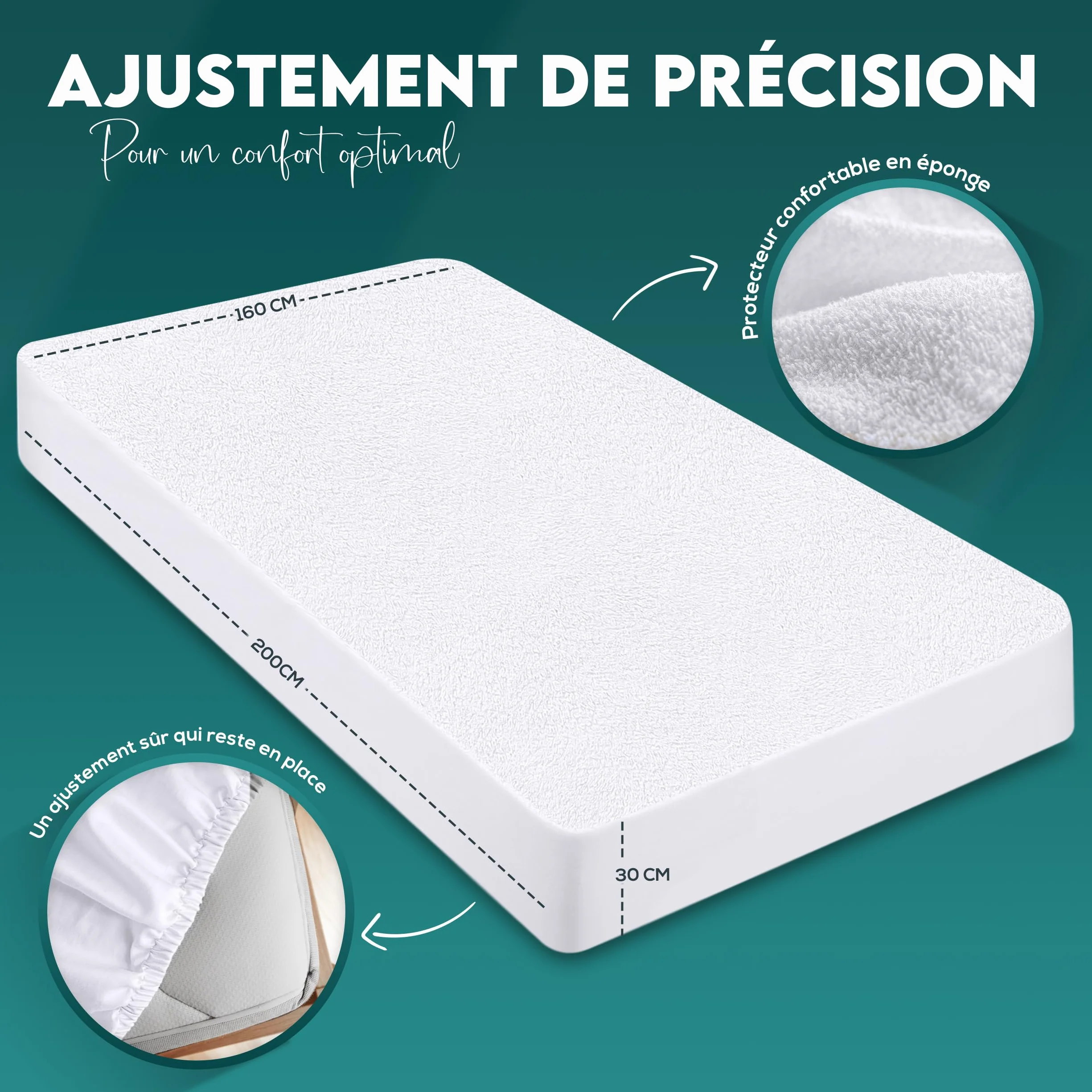 Utopia Bedding Protège Matelas 160 x 200 x 30 cm Imperméable Certifié Oeko TEX Alèse Drap Housse Blanc
