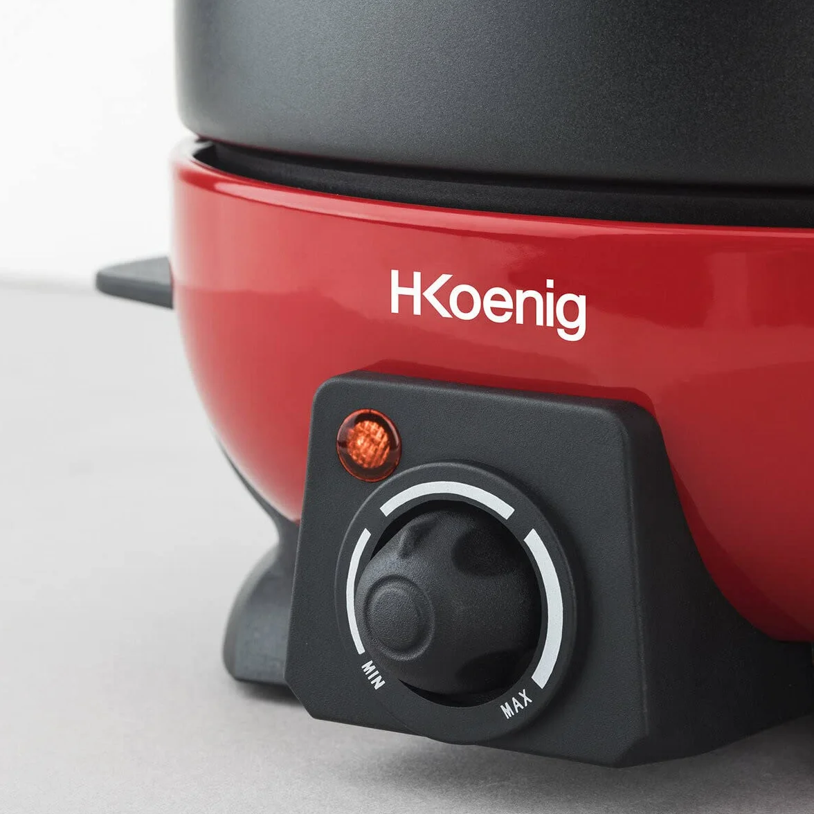 H.Koenig Appareil à Fondue Electrique 6 Fourchettes 2L Inox ALP1800, Service à Fondue Chocolat Bourguignonne Fromage Savoyarde, Bol Amovible Antiadhésif Résistant, Couvercle antiprojection