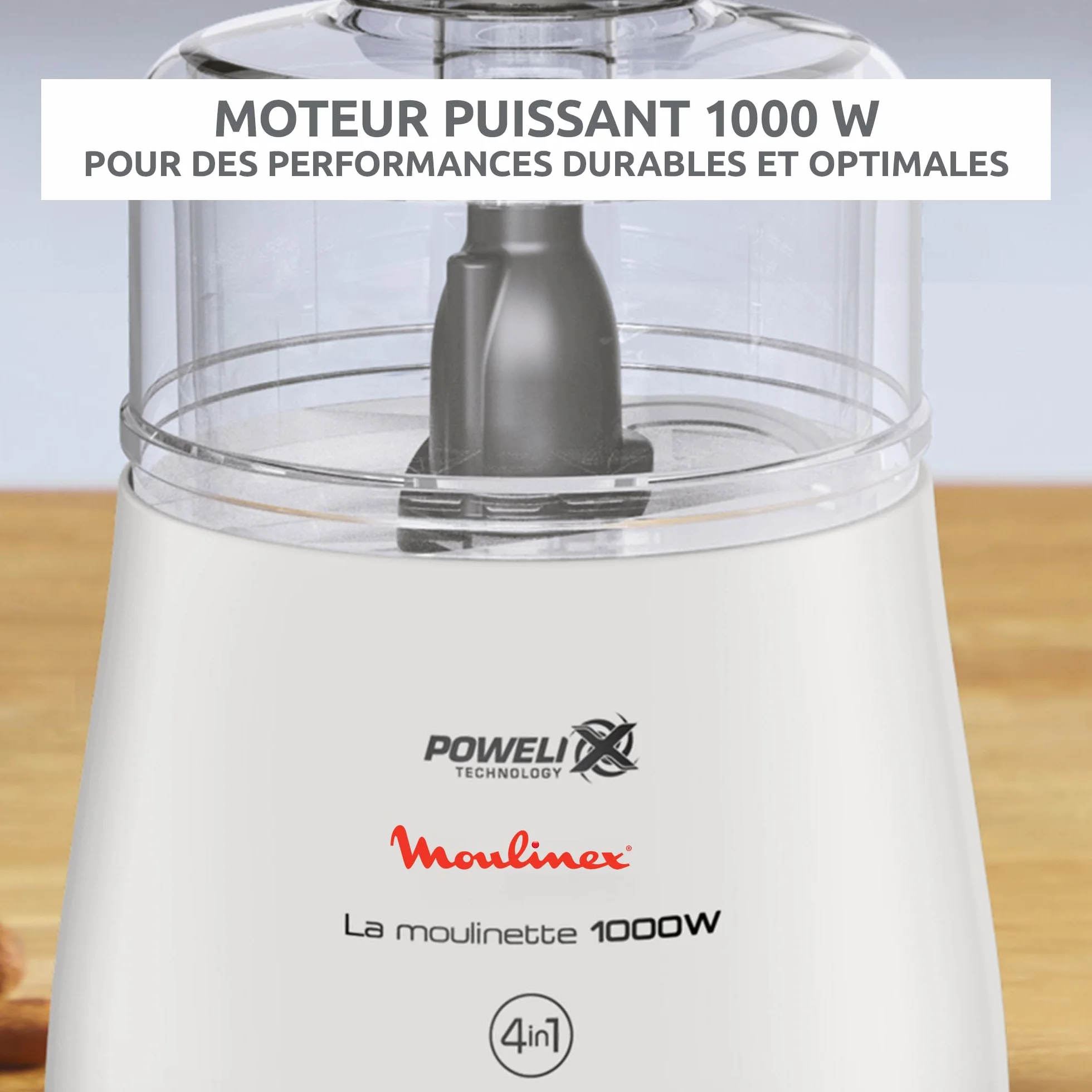 Moulinex Hachoir électrique, 1000 W, Hache, Mixe, Viande, Légumes, Herbes, Ails, Oignons, Fruits secs, Fabriqué en France, La Moulinette, Blanc DPA141