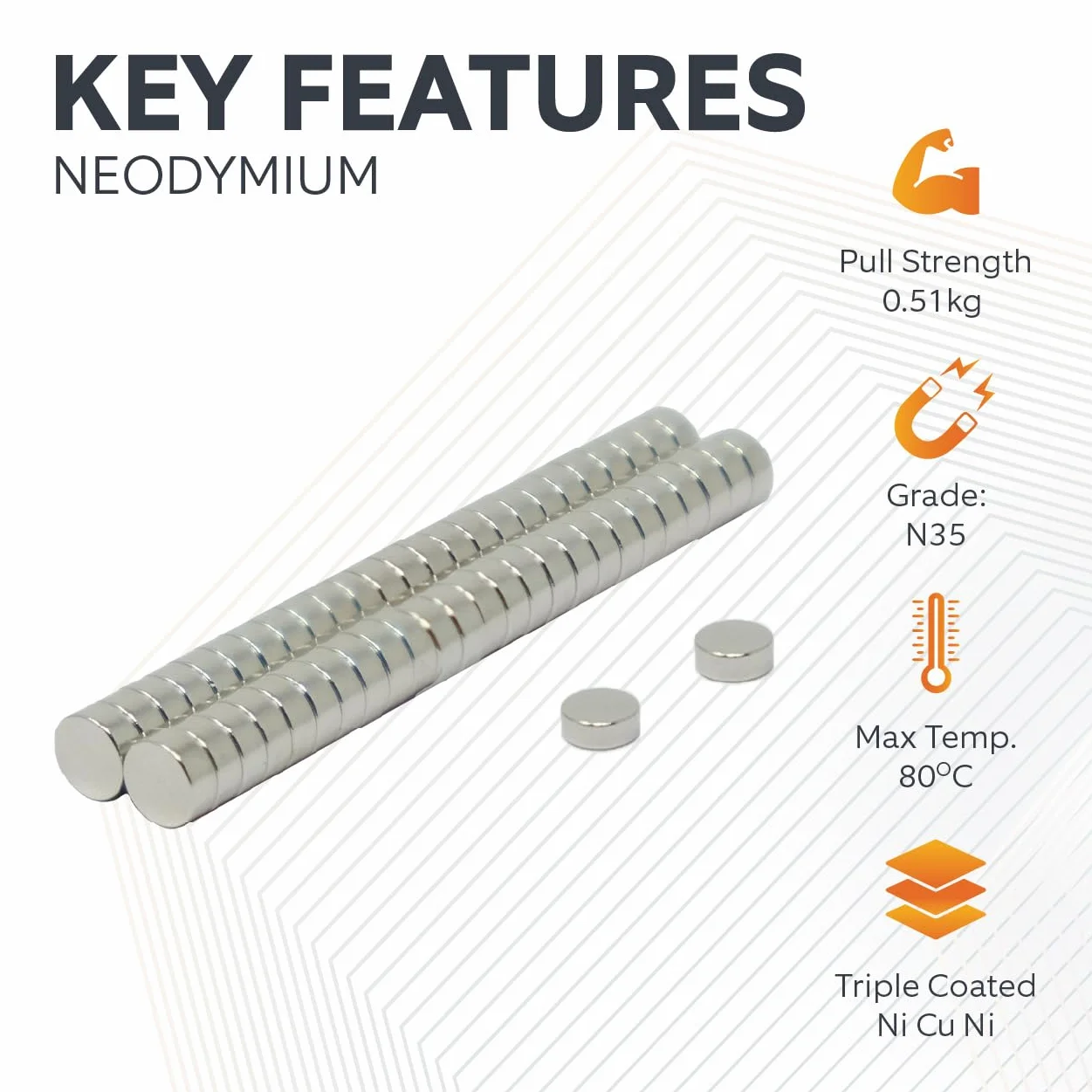 Aimant Néodyme N35 5x2 mm 0.51 kg Paquet de 50