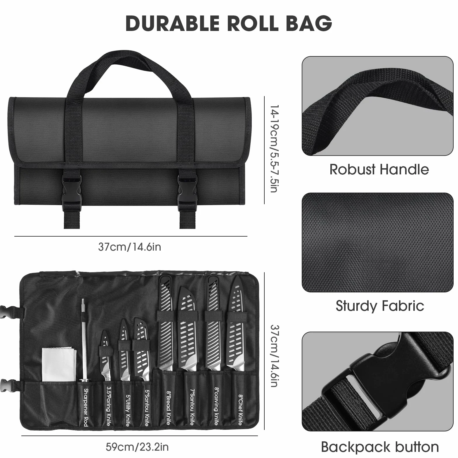 MOSFiATA Lot de 12 Couteaux de Cuisine en Acier Inoxydable Pour l'extérieur avec étui, Couteaux de Chef Tranchants, Protège-Doigts, Douilles de Sabre de Couteau, Baguette à Aiguiser, sac de Transport