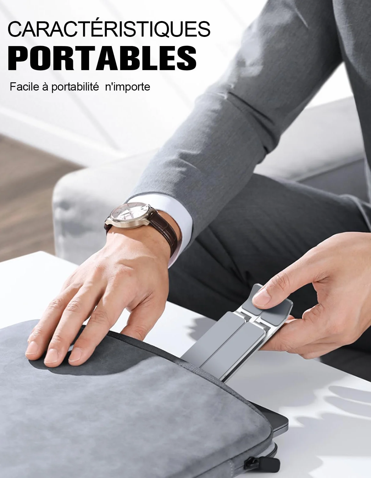 Support Ordinateur Portable Réglable 5 Niveaux, Refroidisseur Aluminium Ventilé pour MacBook Lenovo 10"-15.6"