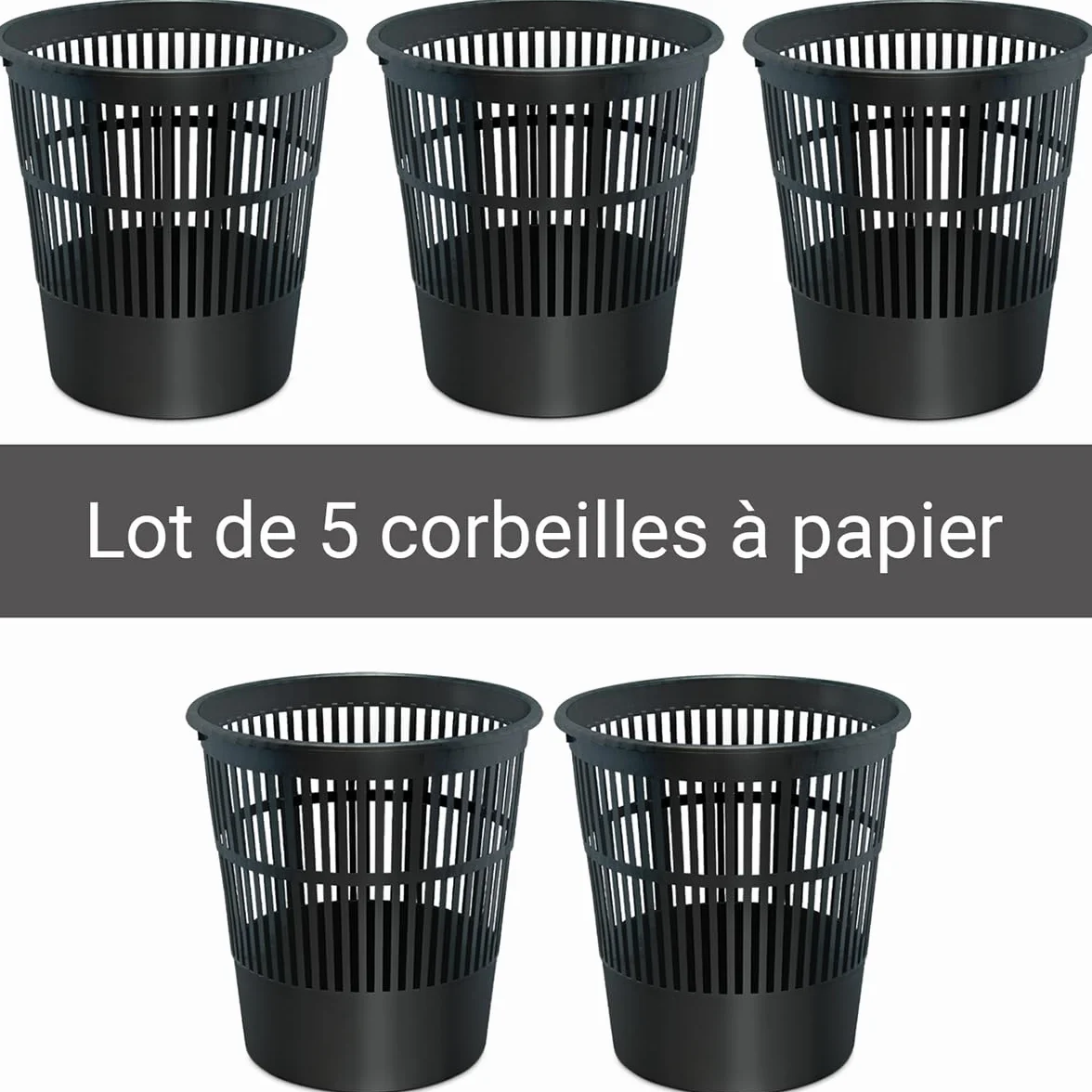 Waytex Lot de 5 Poubelles Bureau Noir 16L Plastique Ajouré