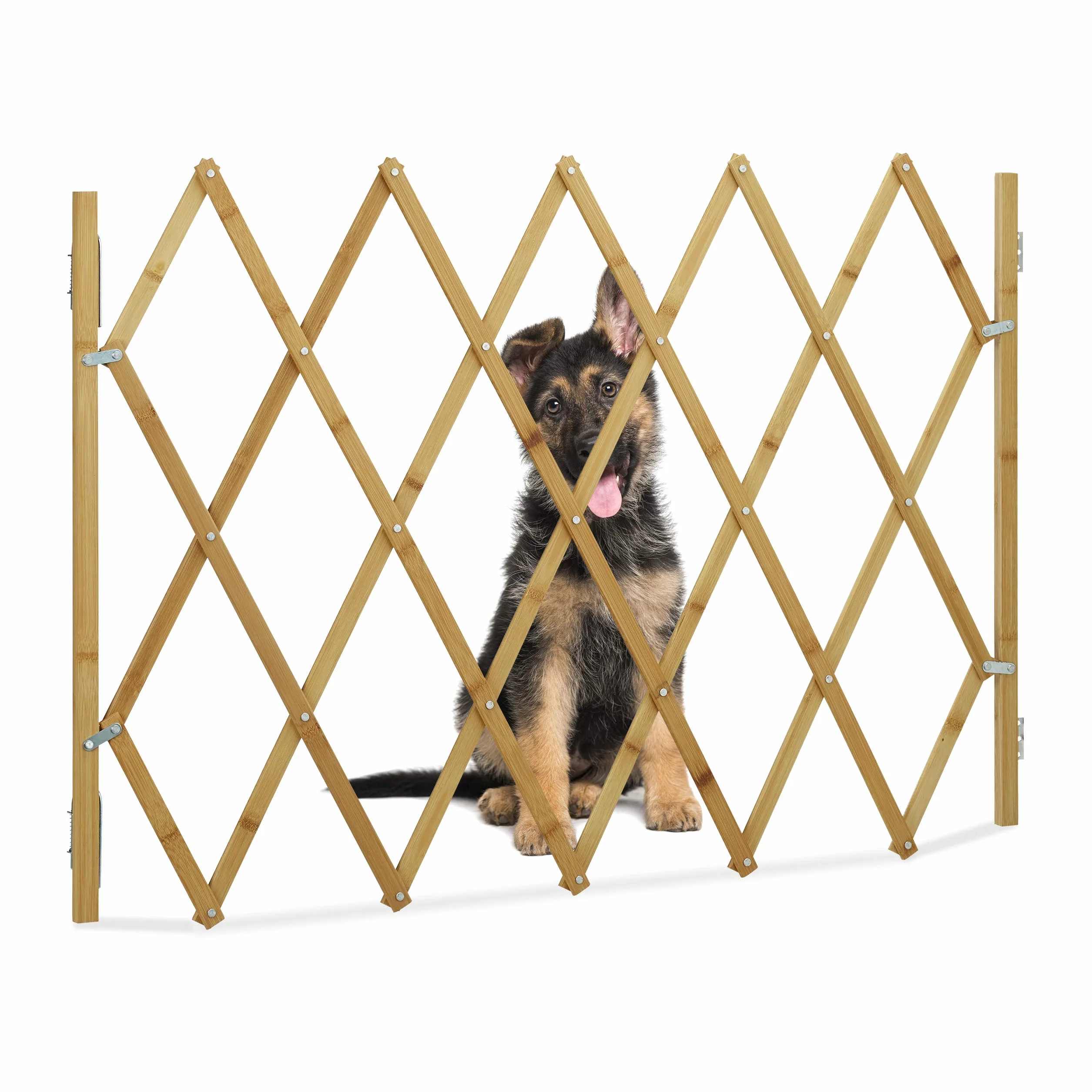 Relaxdays Barrière pour chiens extensible 116,5 cm, hauteur 82,5 cm, naturelle