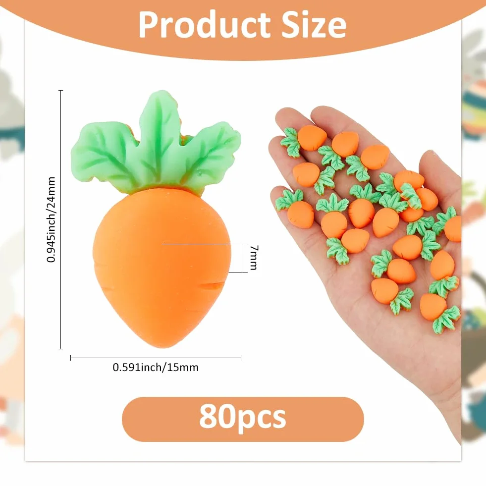 SUPERFINDINGS 80Pcs Mini Cabochons Carotte de Pâques en Résine Légumes Décoratifs Bunny Carrots Flatbacks Ornaments