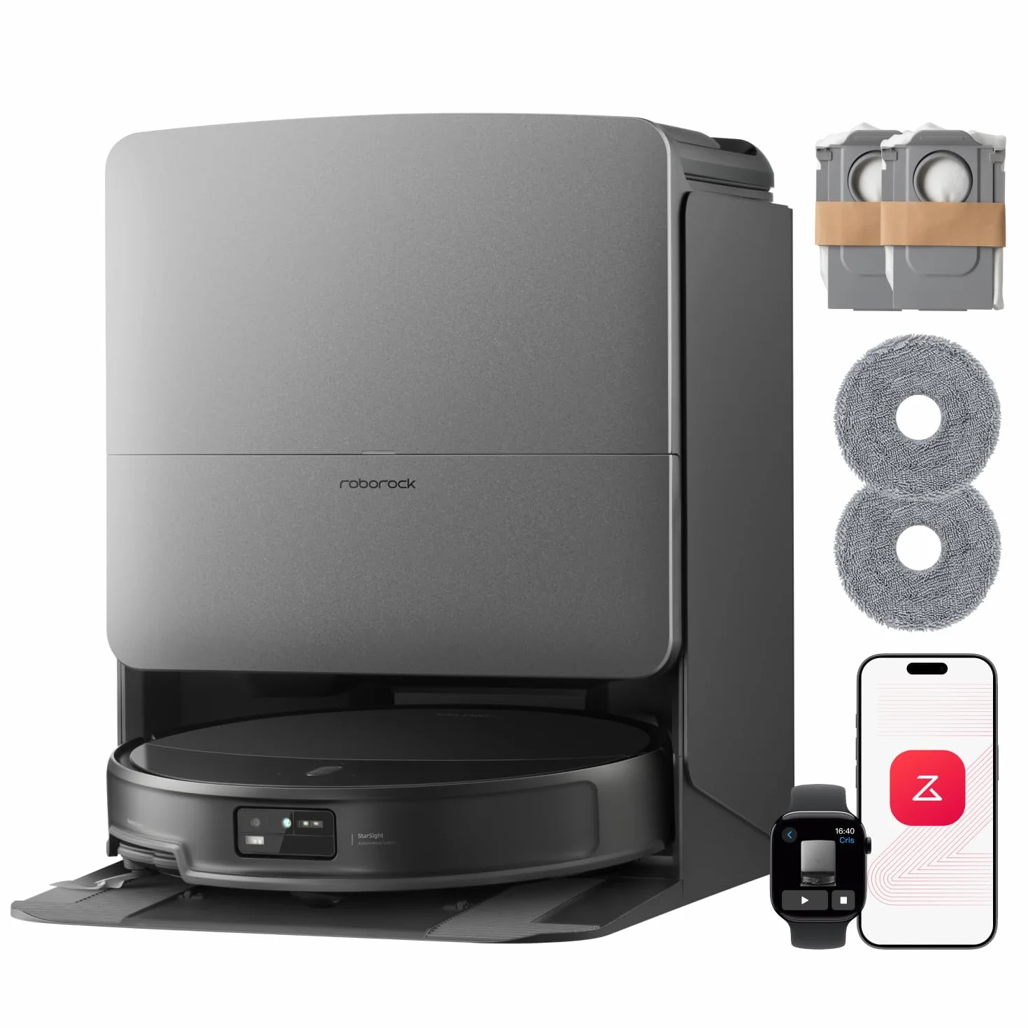 Roborock Saros 20 Robot Aspirateur Laveur 36000Pa Châssis AdaptiLift 3.0 StarSight 2.0 Anti-enchevêtrements FlexiArm RockDock Ultra-mince