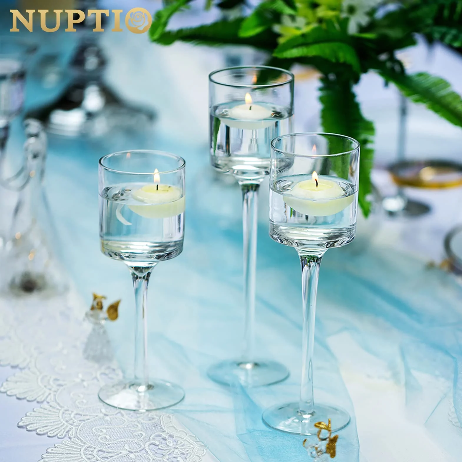 Nuptio Bougeoirs Verre pour Bougies Chauffe-Plat 6 Pièces Bougeoirs pour Bougies Flottantes Grand Bougeoir À Pilier Élégant pour Table Fête Mariage Centres Noël Salon Décoration D'intérieur