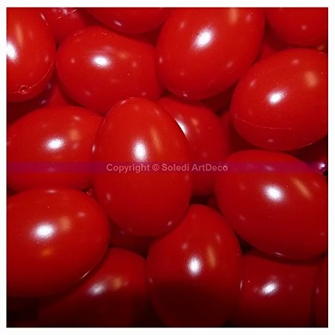 Lealoo Lot 25 Oeufs en Plastique Rouge Brillant 6 cm Déco Pâques Chasse aux Oeufs