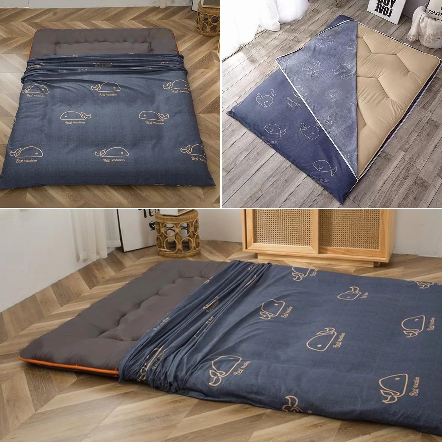 Housse de Protection pour Matelas Futon 100% Coton, Lavable en Machine, Queen 150x200cm