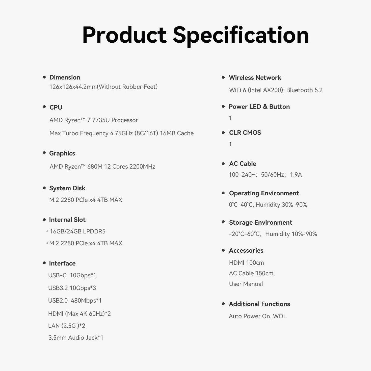 Beelink EQR7 Mini PC, AMD Ryzen 7 7735U (8 rdzeniów/16 wątków, do 4,7 GHz), 16GB LPDDR5, 500GB M.2 SSD, Mini komputer z podwójnym wyświetlaczem 4K@60Hz (port HDMI), LAN 1000M, BT5.2, WiFi6