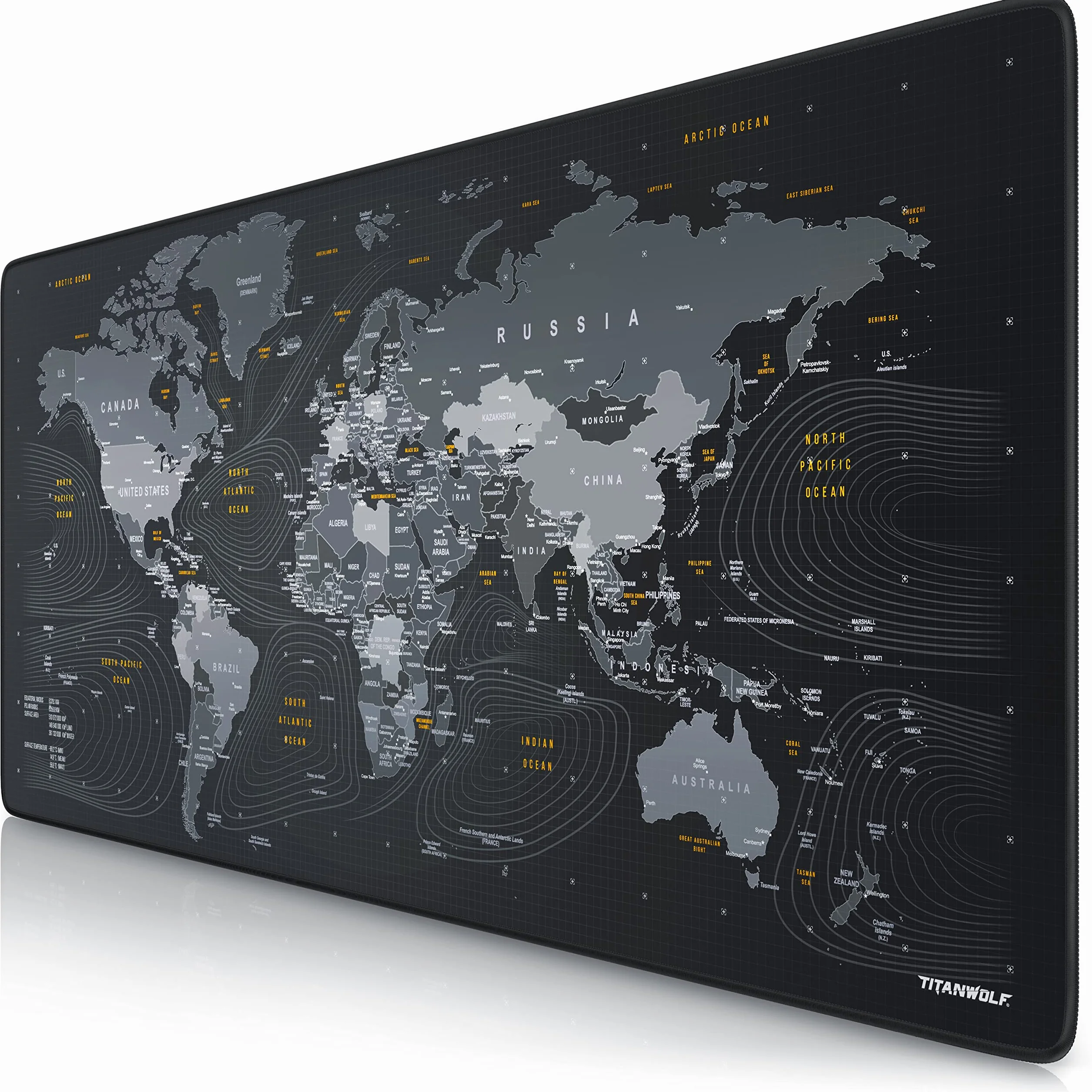 TITANWOLF Tapis de Souris Gaming 900x400mm XXL Tissu Antidérapant Carte du Monde