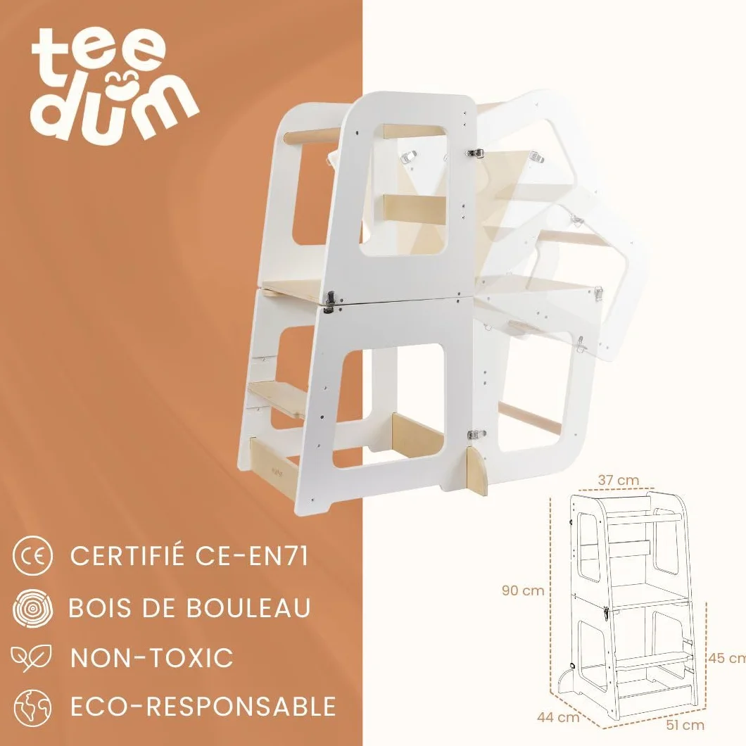 Tour d'Observation Enfant Montessori Convertible en Bureau - Tour d'apprentissage - Tour Observation Tabouret Haut pour Enfant 12 Mois à 6 Ans.