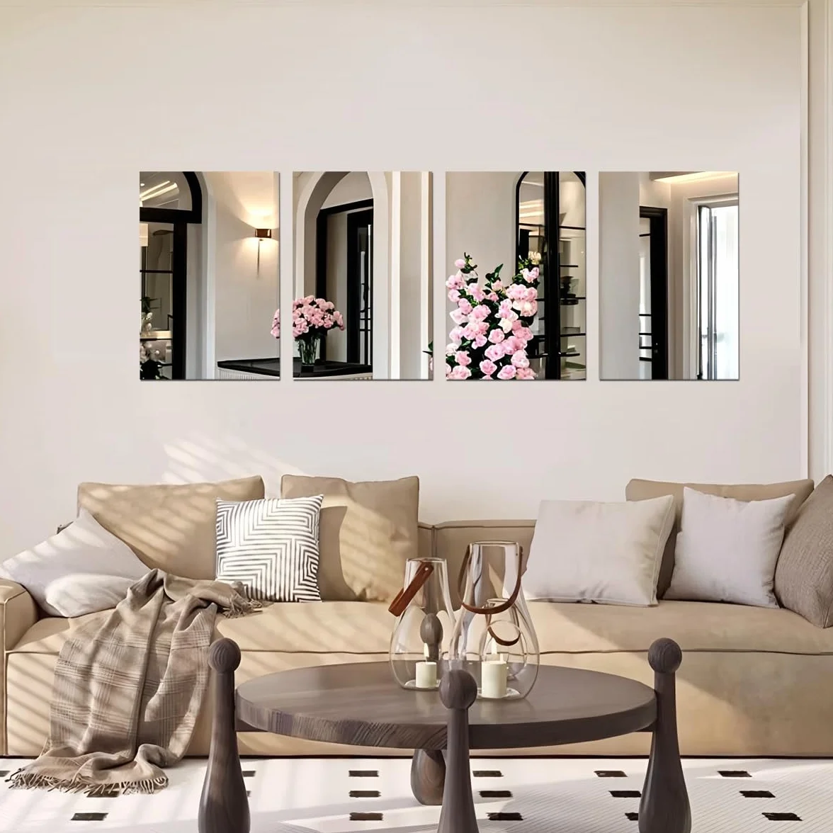 Miroirs autocollants acrylique HD lot de 4 miroir mural rétro coller grand miroir complet maison